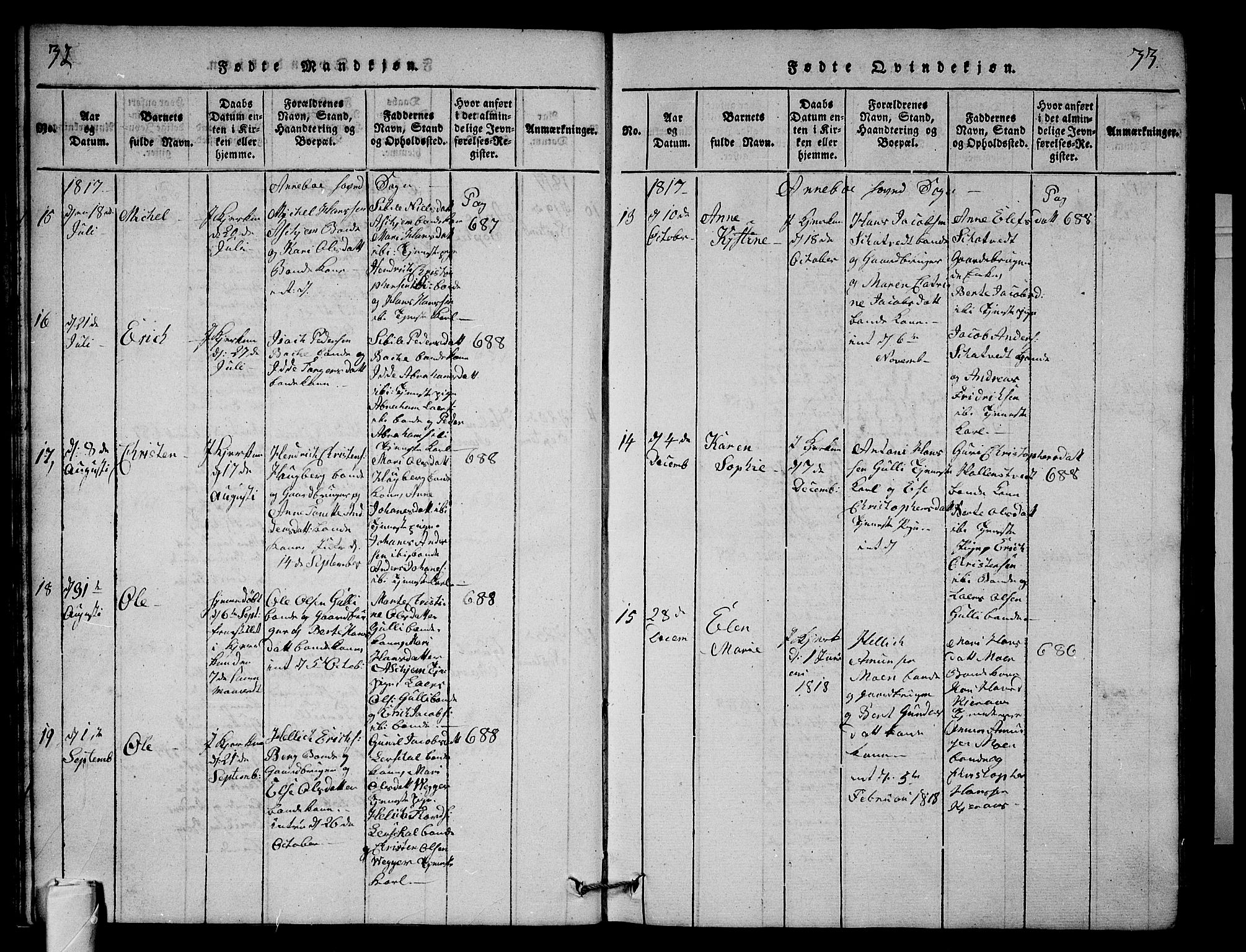 Andebu kirkebøker, AV/SAKO-A-336/G/Ga/L0001: Parish register (copy) no. I 1 /1, 1815-1823, p. 32-33