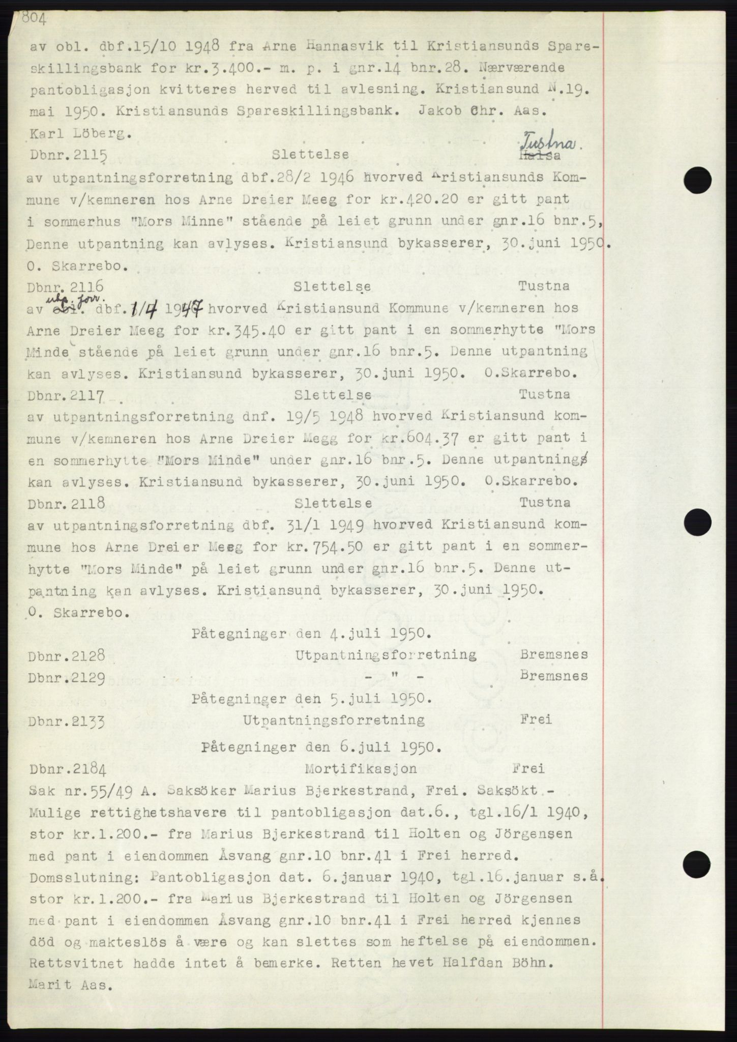 Nordmøre sorenskriveri, SAT/A-4132/1/2/2Ca: Mortgage book no. C82b, 1946-1951, Diary no: : 2115/1950