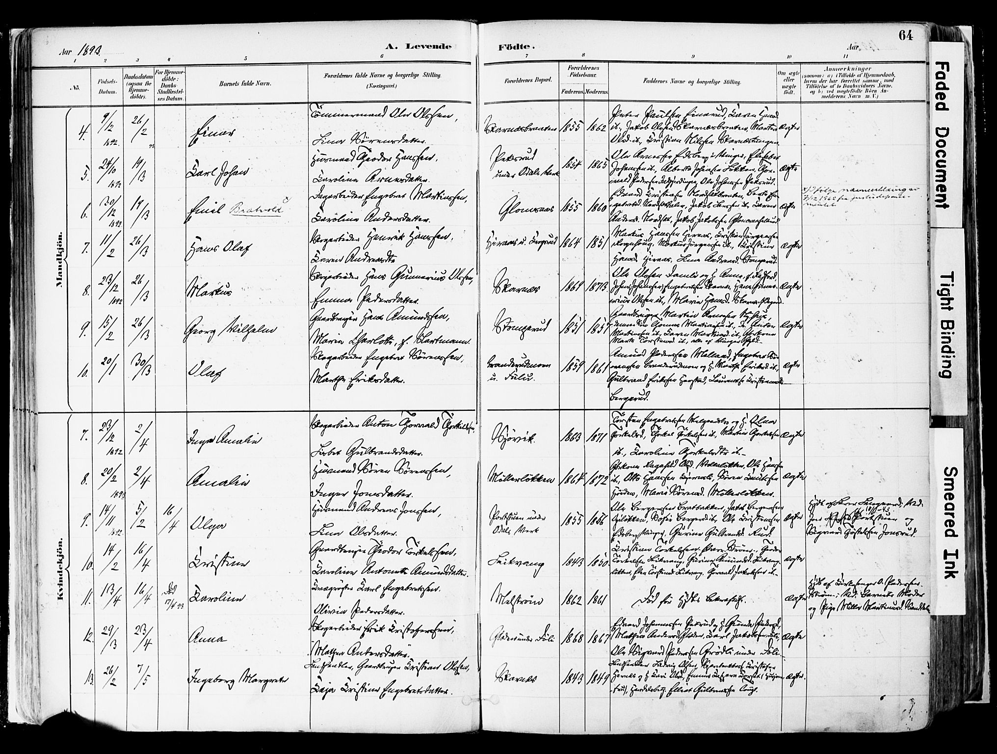 Sør-Odal prestekontor, AV/SAH-PREST-030/H/Ha/Haa/L0006: Parish register (official) no. 6, 1886-1931, p. 64