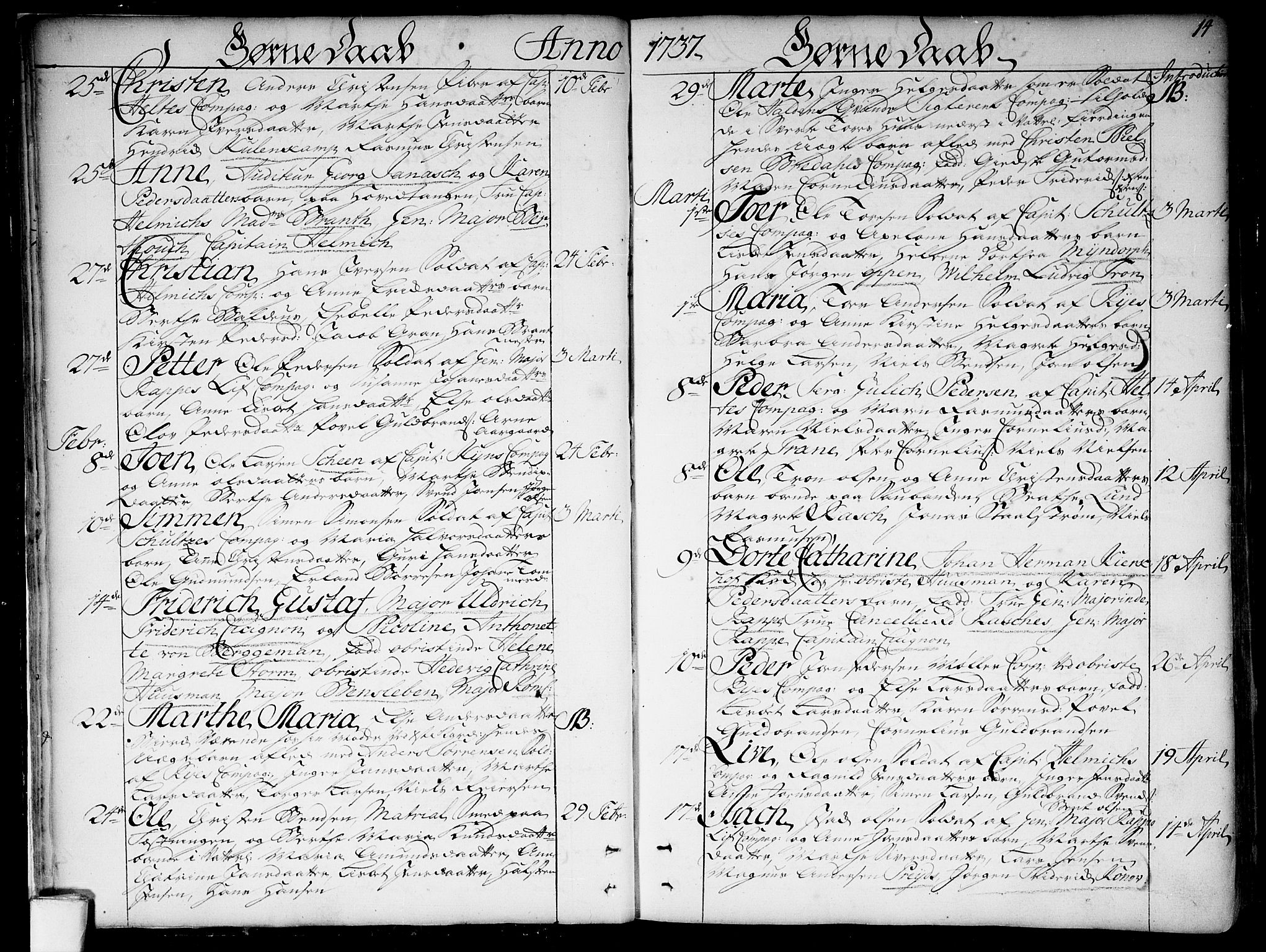 Garnisonsmenigheten Kirkebøker, SAO/A-10846/F/Fa/L0001: Parish register (official) no. 1, 1734-1756, p. 14