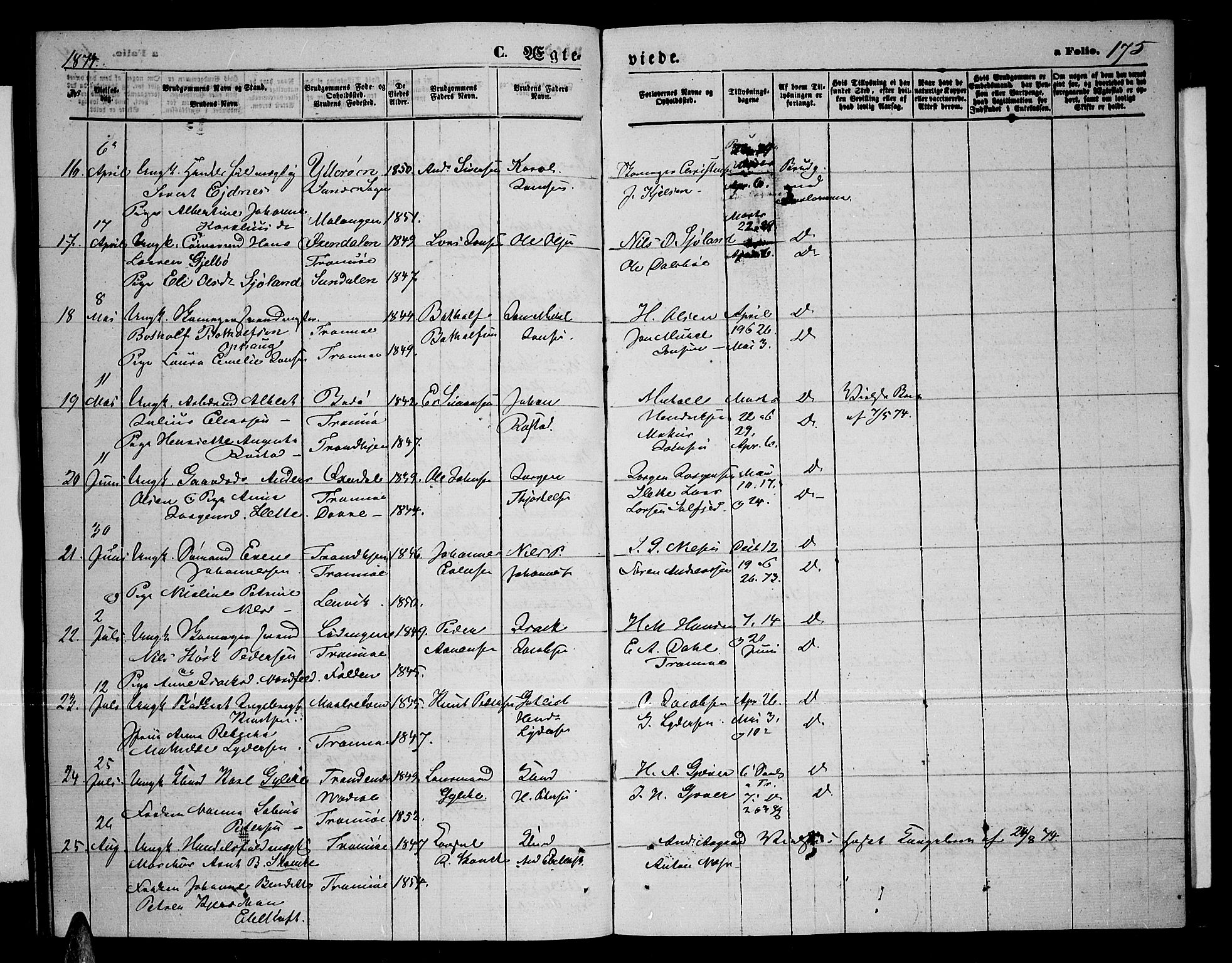 Tromsø sokneprestkontor/stiftsprosti/domprosti, AV/SATØ-S-1343/G/Gb/L0007klokker: Parish register (copy) no. 7, 1867-1875, p. 175