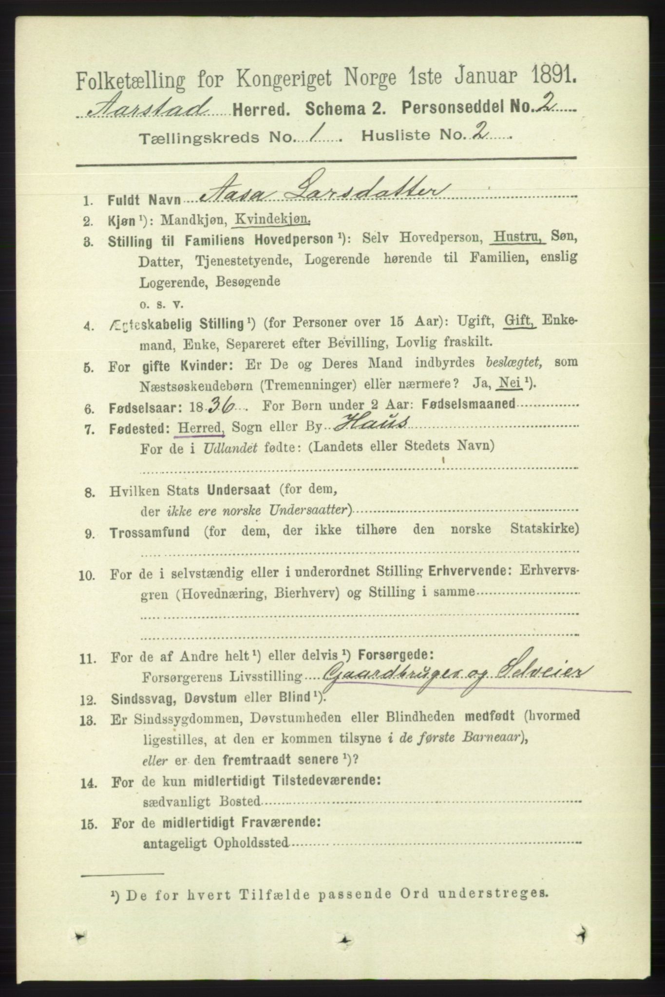 SAB, 1891 Census for 1280 Årstad, 1891, p. 109