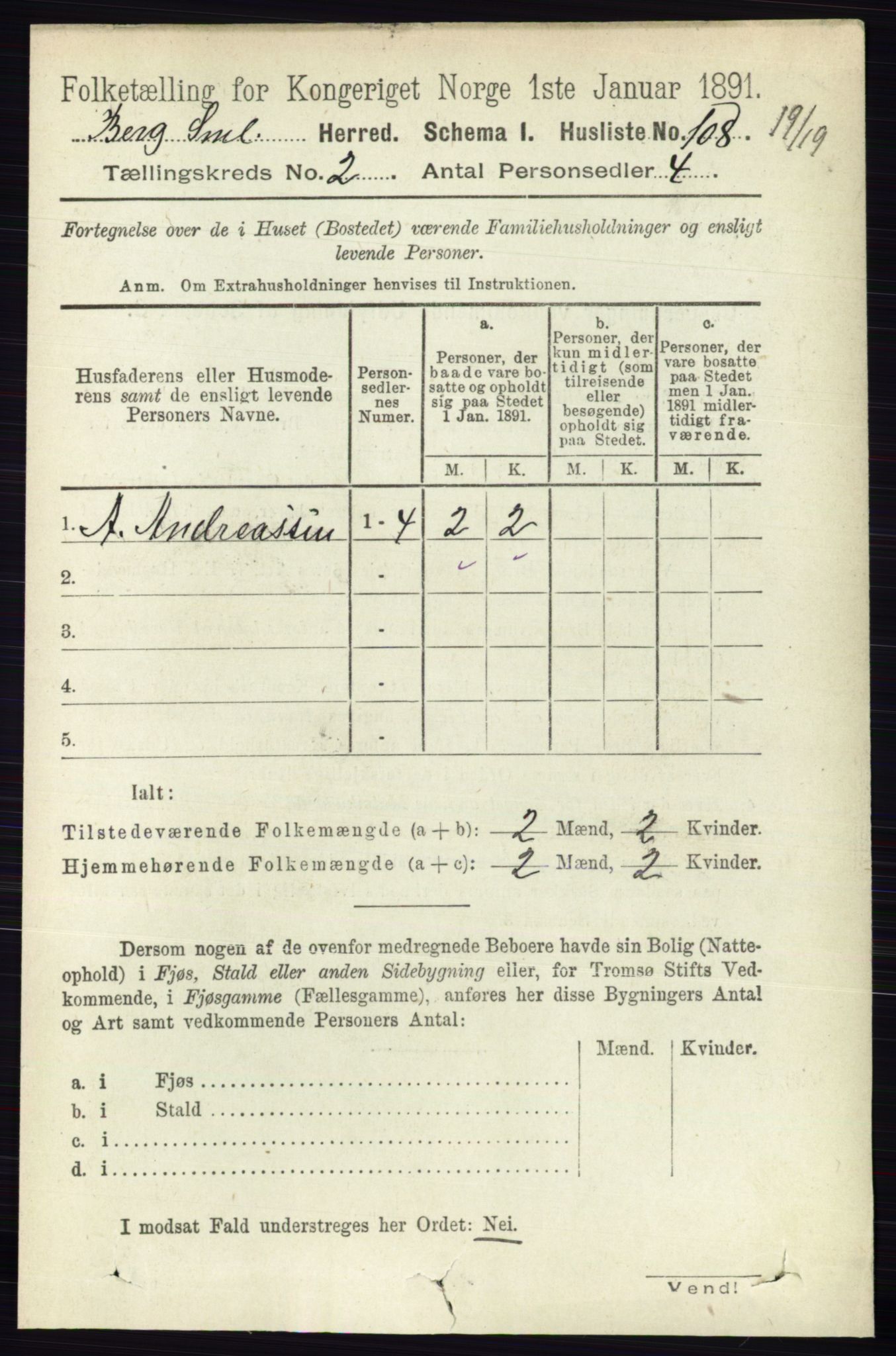 RA, 1891 census for 0116 Berg, 1891, p. 959