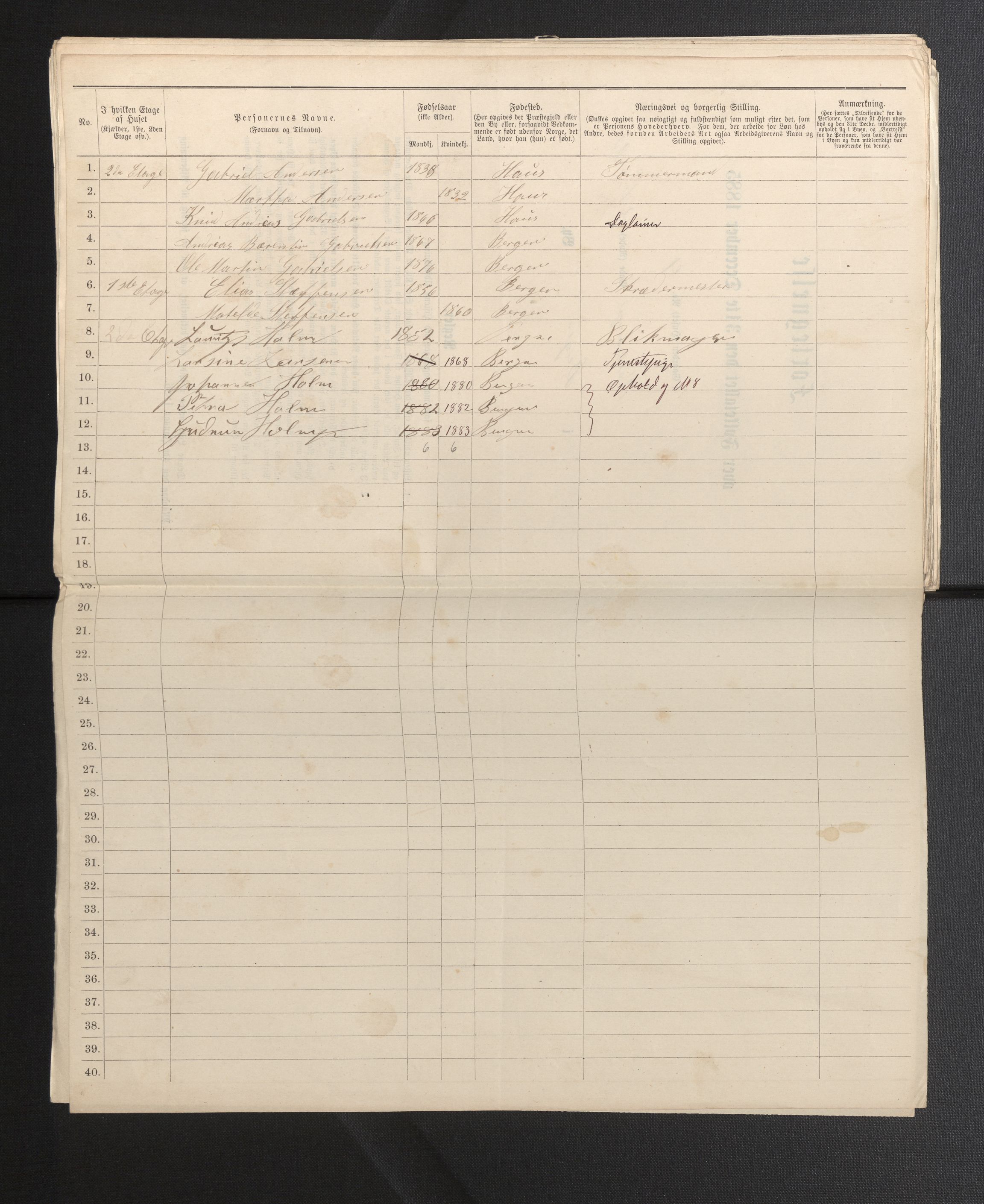 SAB, 1885 census for 1301 Bergen, 1885, p. 7951