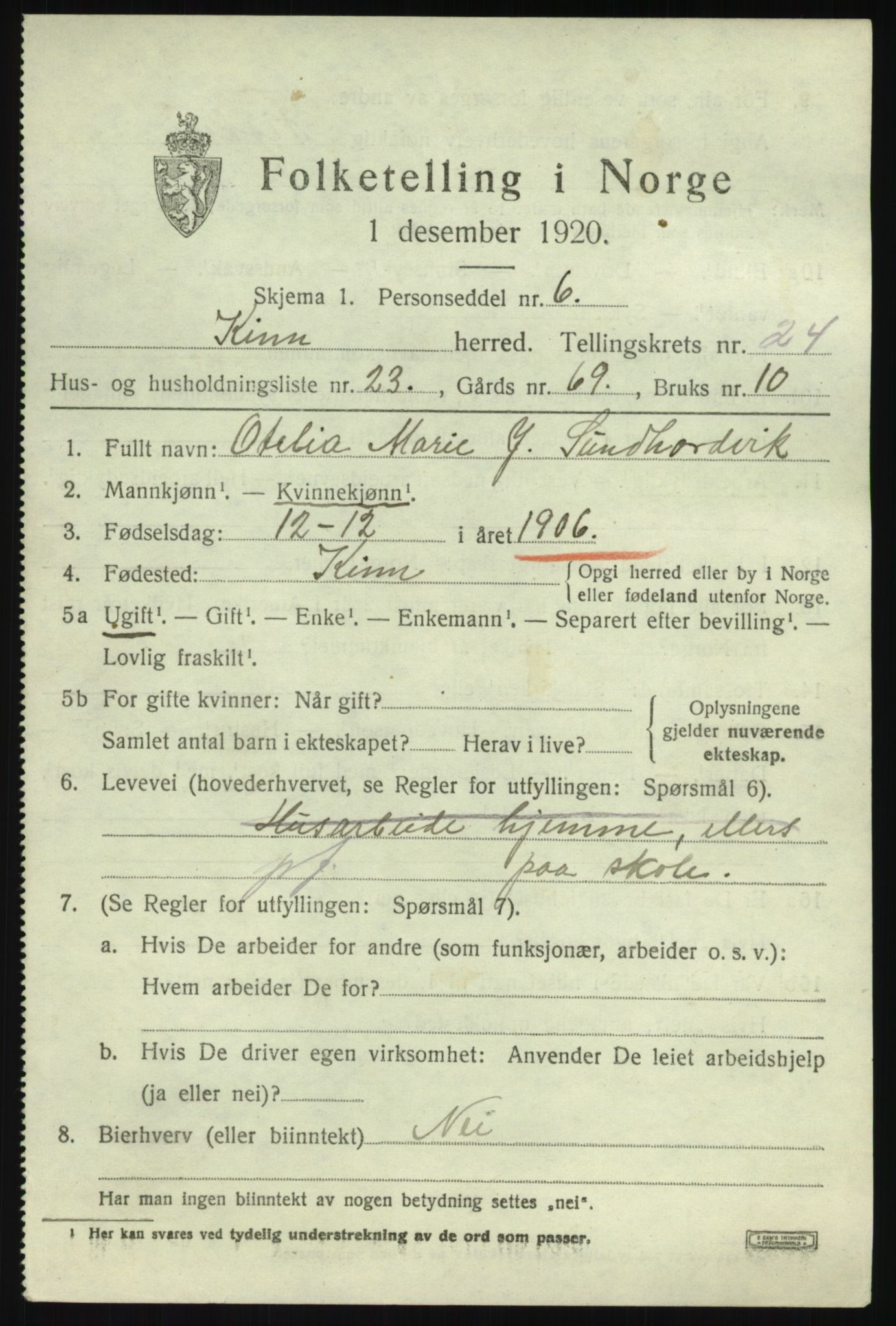 SAB, 1920 census for Kinn, 1920, p. 8703