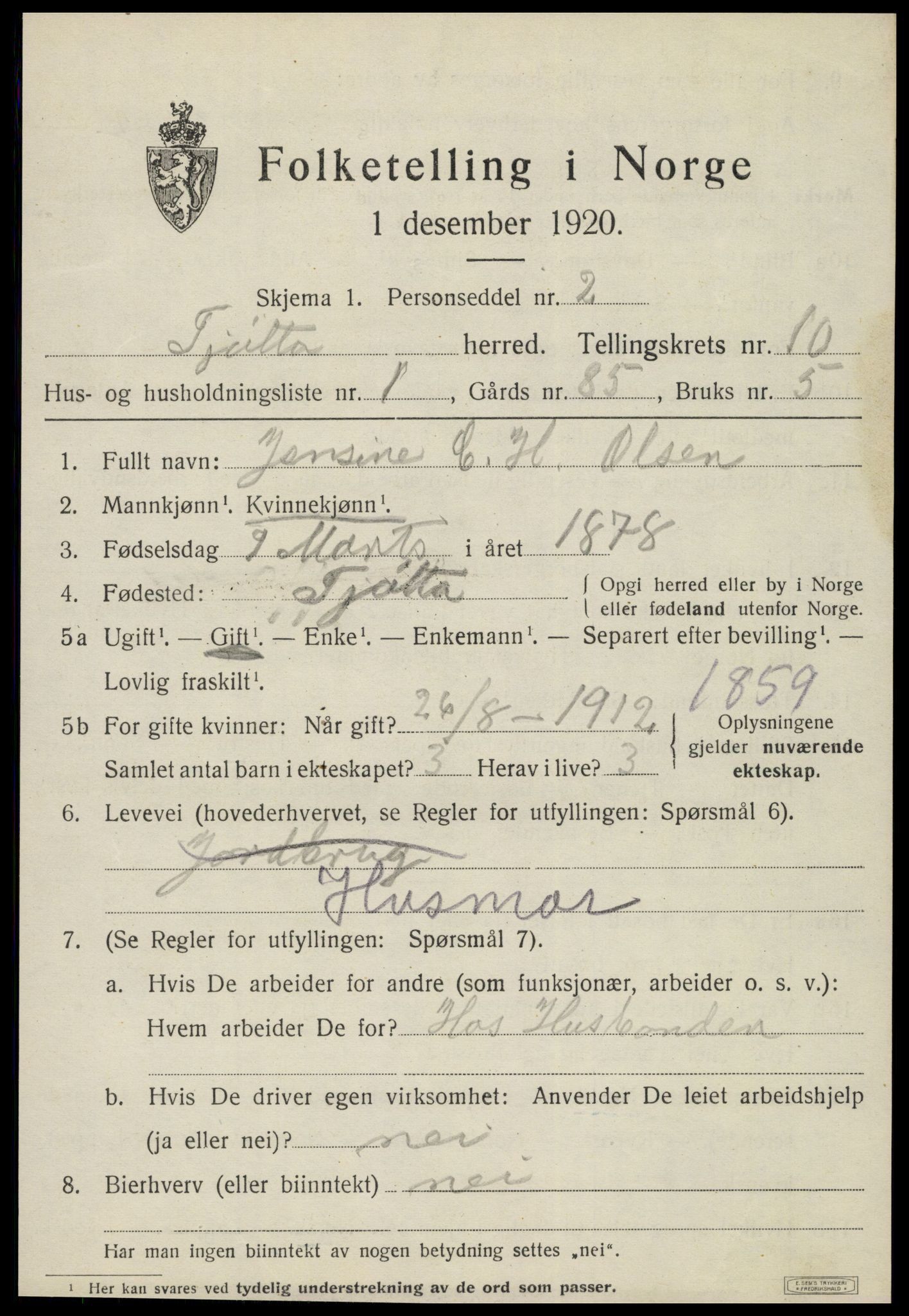 SAT, 1920 census for Tjøtta, 1920, p. 4059