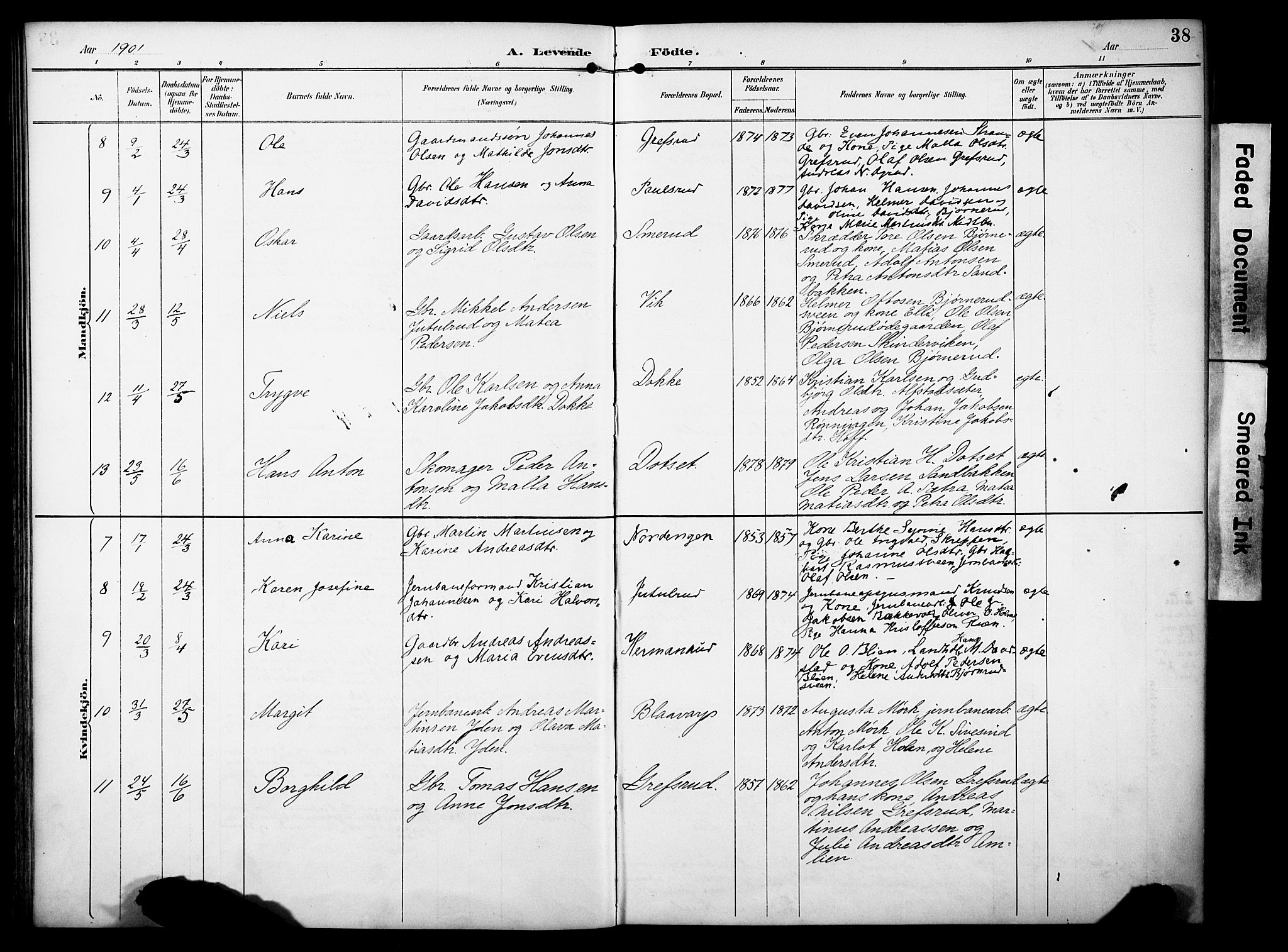 Vestre Toten prestekontor, AV/SAH-PREST-108/H/Ha/Haa/L0012: Parish register (official) no. 12, 1890-1906, p. 38