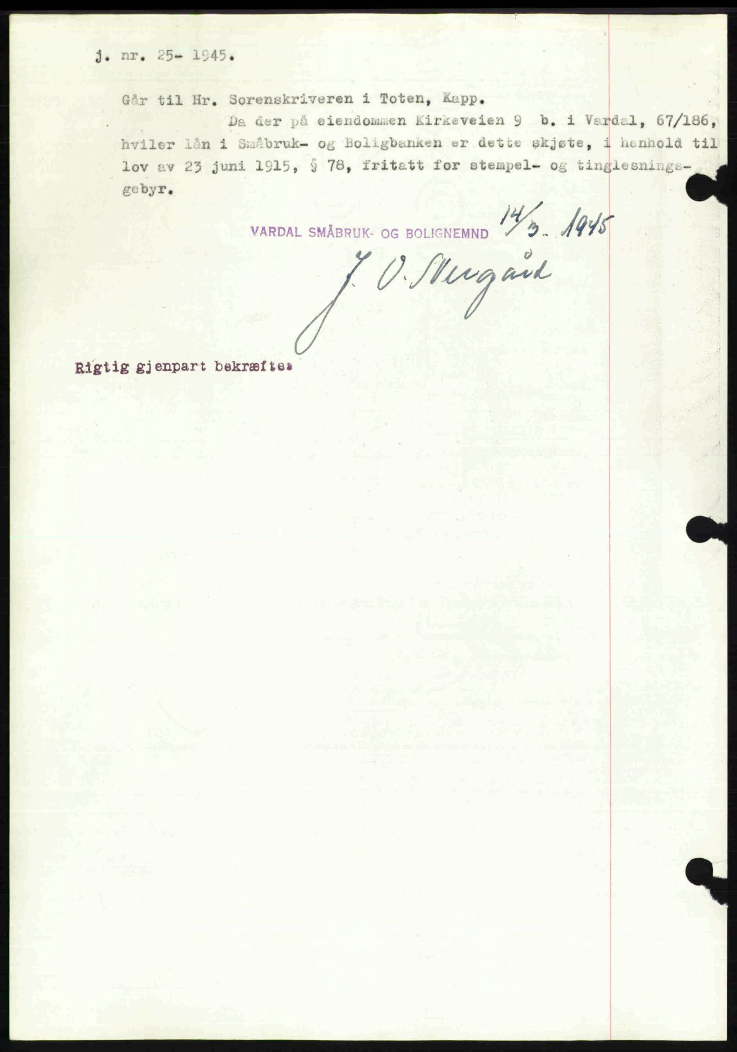 Toten tingrett, SAH/TING-006/H/Hb/Hbc/L0013: Mortgage book no. Hbc-13, 1945-1945, Diary no: : 430/1945