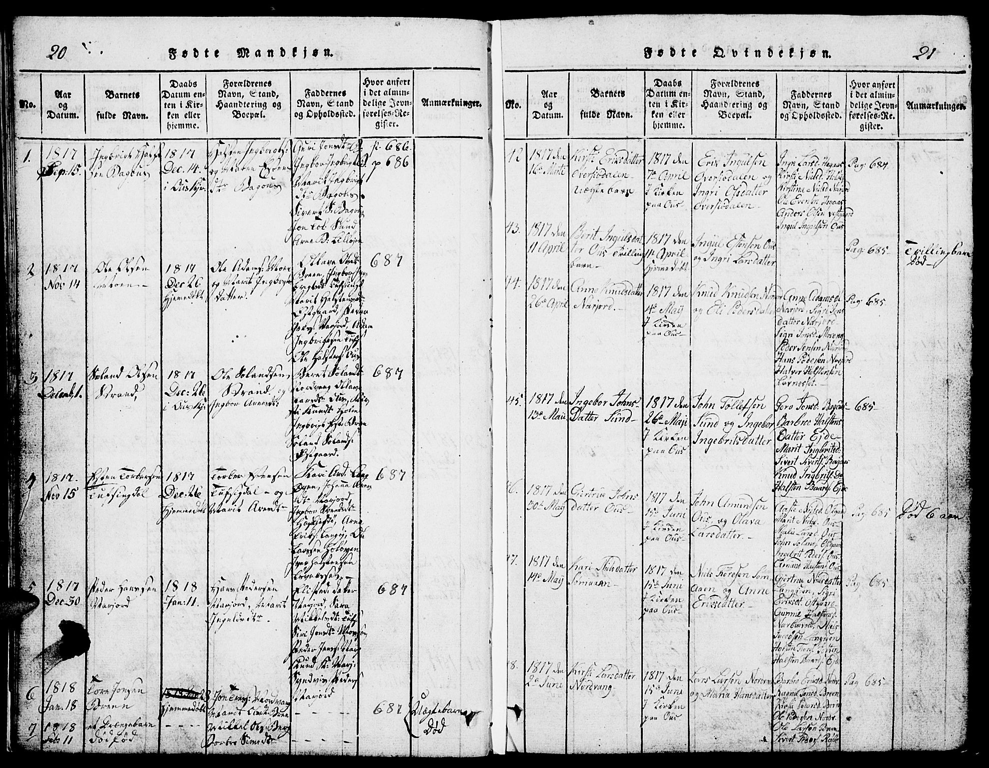 Tolga prestekontor, SAH/PREST-062/L/L0002: Parish register (copy) no. 2, 1815-1844, p. 20-21