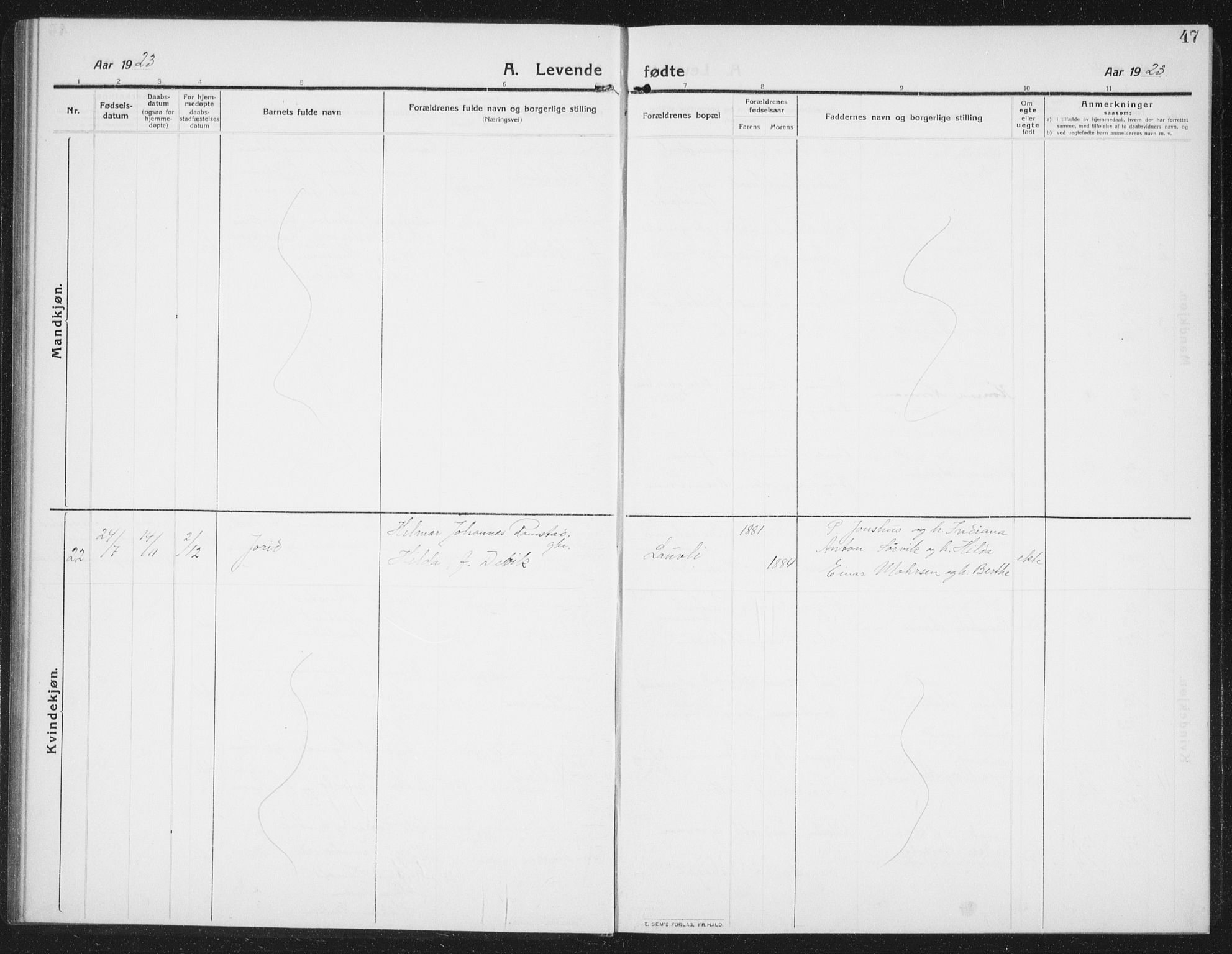 Ministerialprotokoller, klokkerbøker og fødselsregistre - Nord-Trøndelag, SAT/A-1458/774/L0630: Parish register (copy) no. 774C01, 1910-1934, p. 47