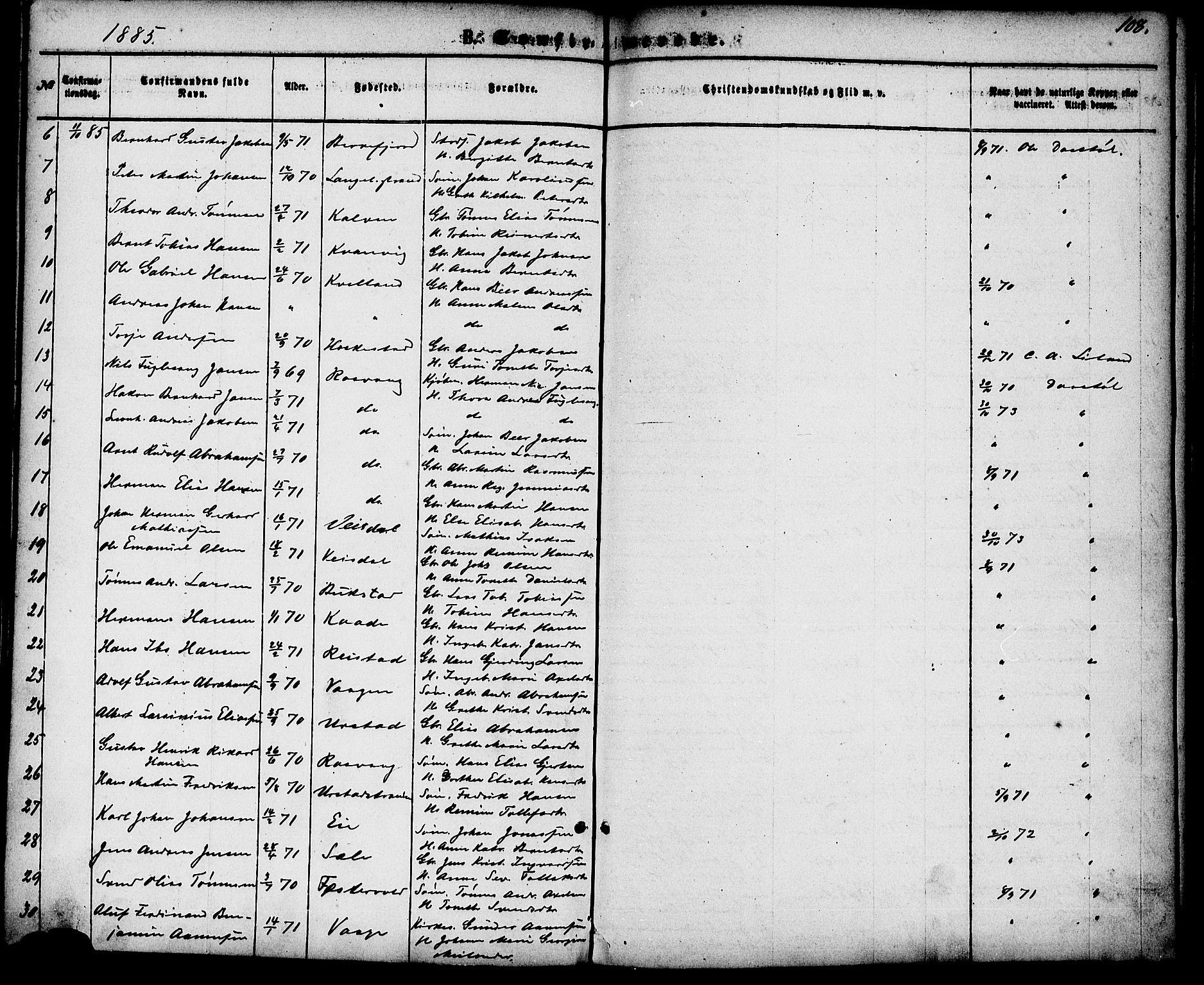 Flekkefjord sokneprestkontor, AV/SAK-1111-0012/F/Fa/Fab/L0005: Parish register (official) no. A 5, 1870-1886, p. 108