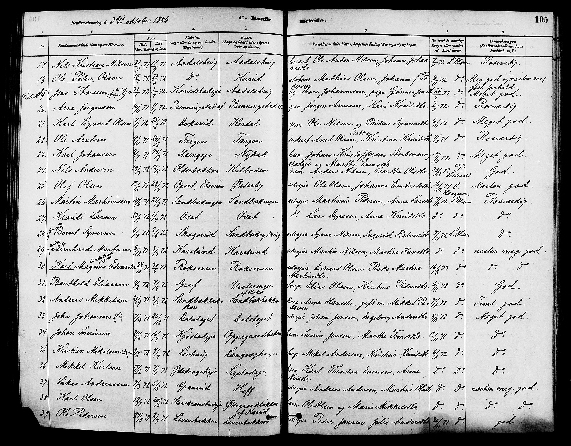 Løten prestekontor, AV/SAH-PREST-022/K/Ka/L0009: Parish register (official) no. 9, 1878-1891, p. 195