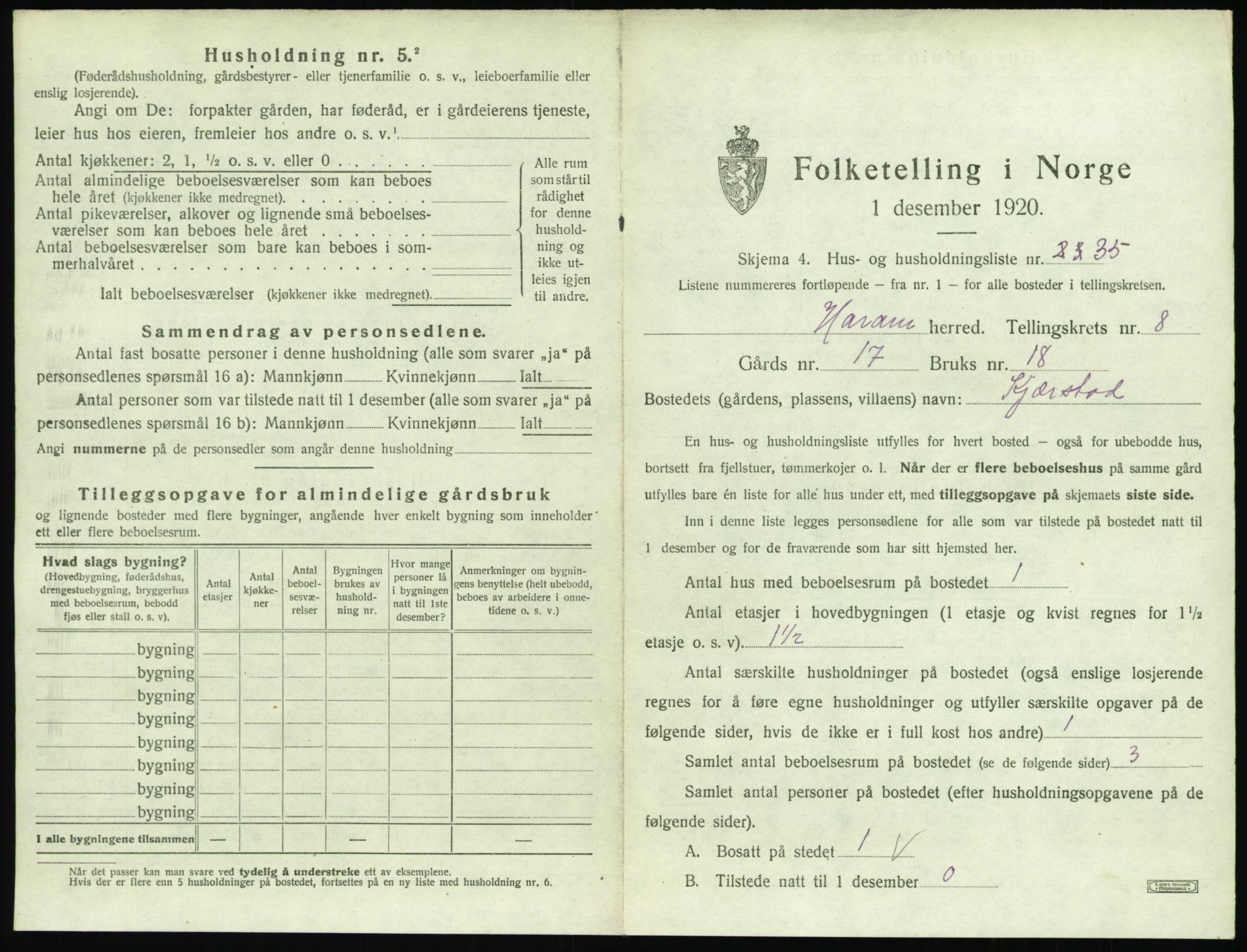 SAT, 1920 census for Haram, 1920, p. 579