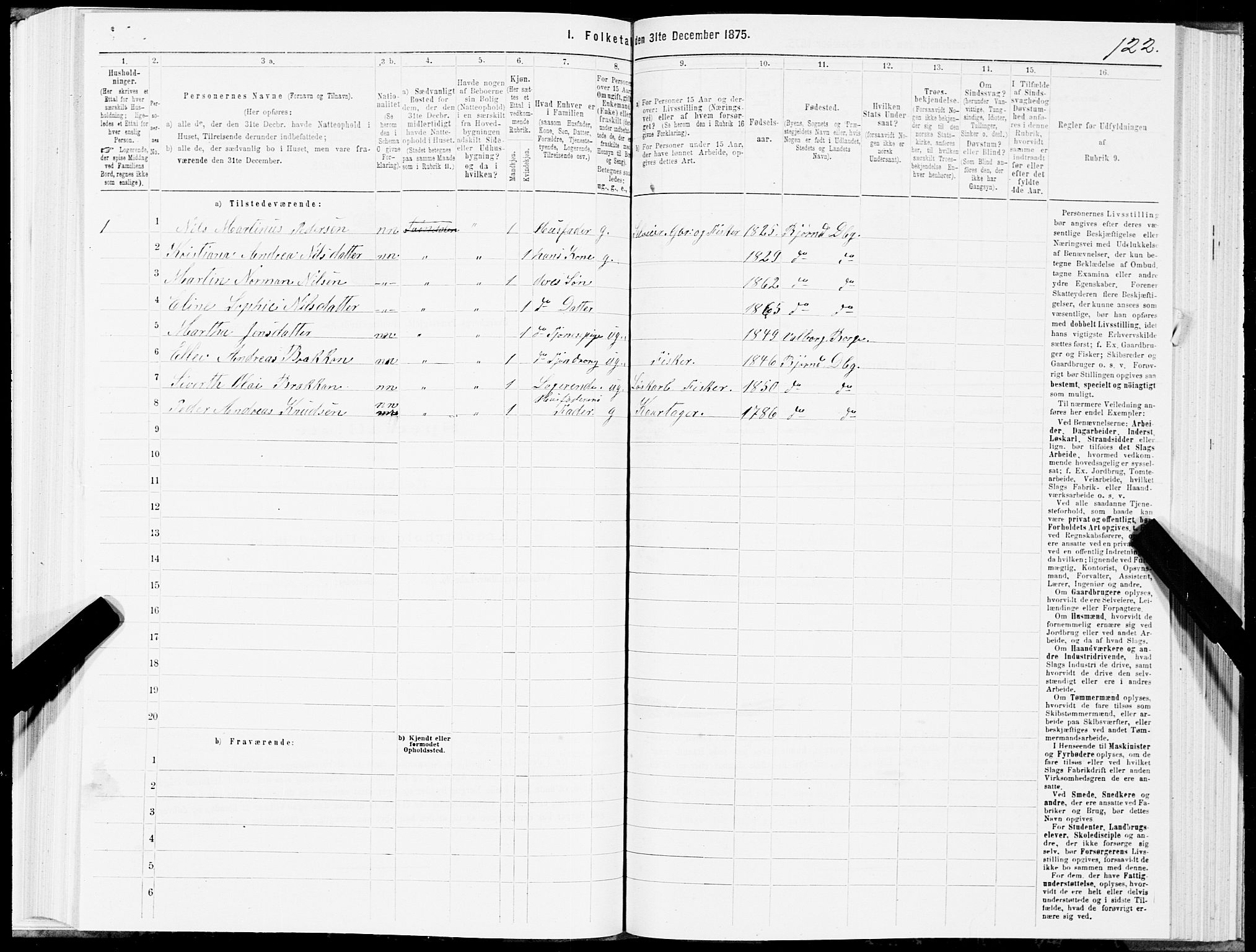 SAT, 1875 census for 1872P Dverberg, 1875, p. 1122