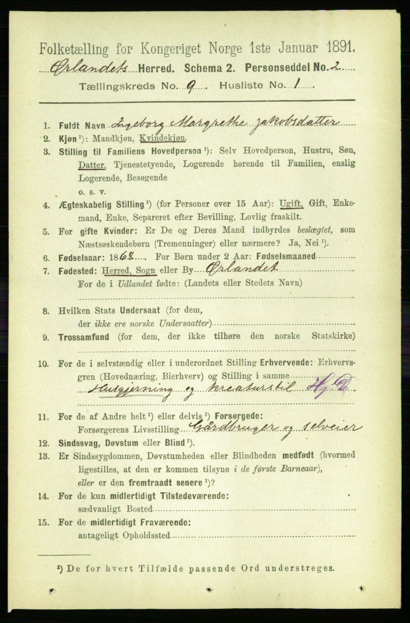 RA, 1891 census for 1621 Ørland, 1891, p. 3796