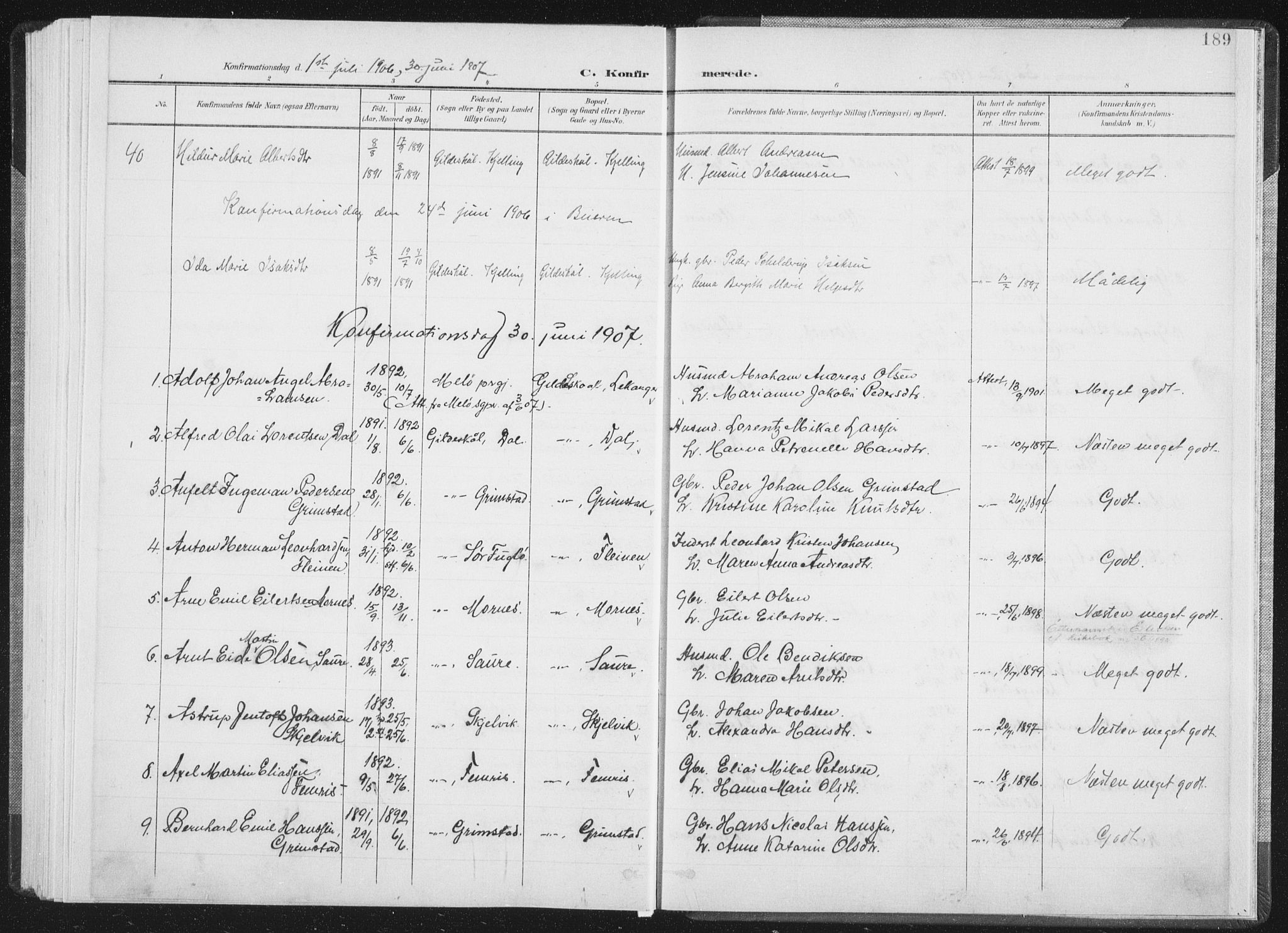 Ministerialprotokoller, klokkerbøker og fødselsregistre - Nordland, AV/SAT-A-1459/805/L0102: Parish register (official) no. 805A08I, 1900-1909, p. 189