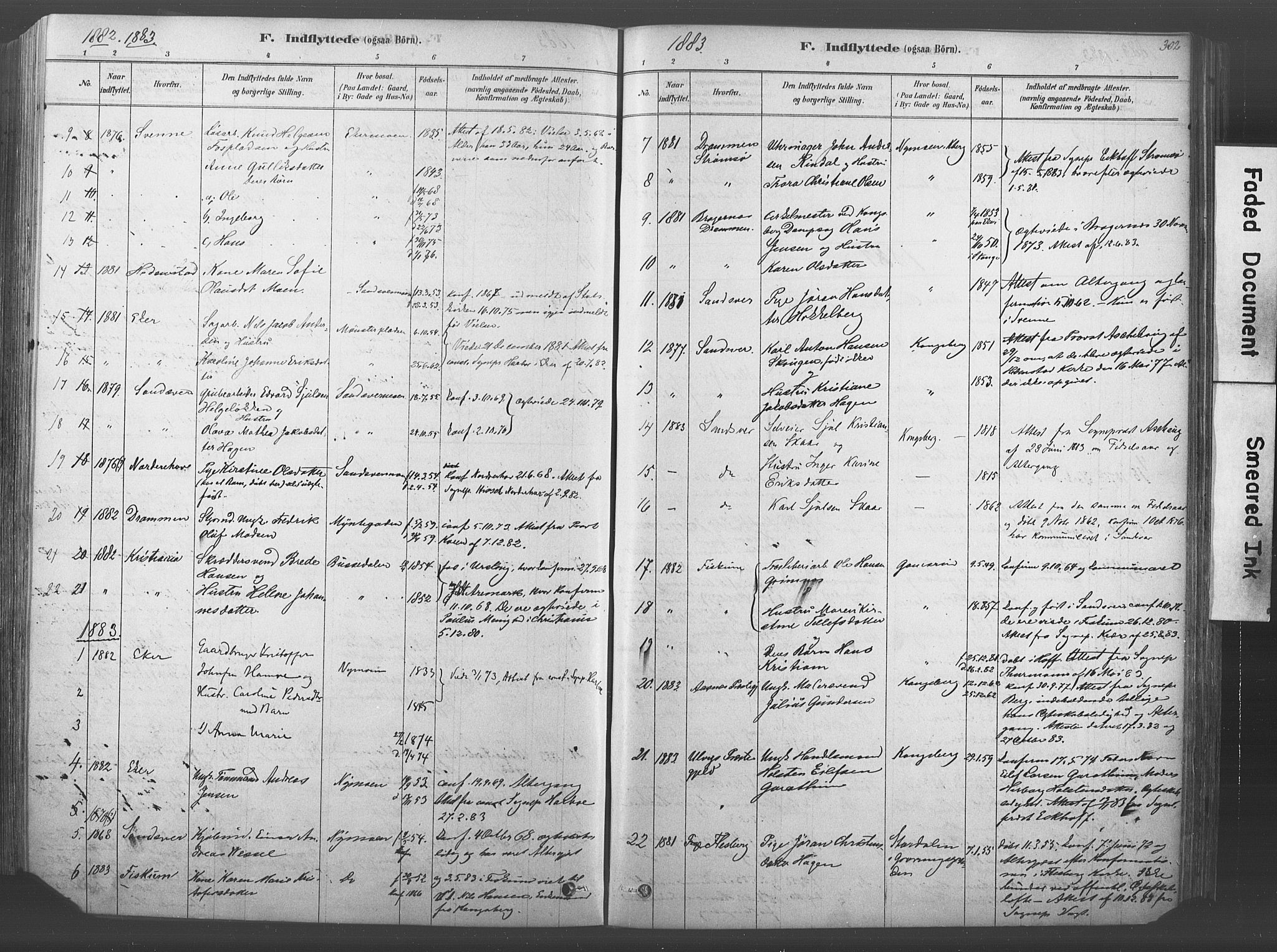 Kongsberg kirkebøker, SAKO/A-22/F/Fb/L0001: Parish register (official) no. II 1, 1878-1886, p. 302