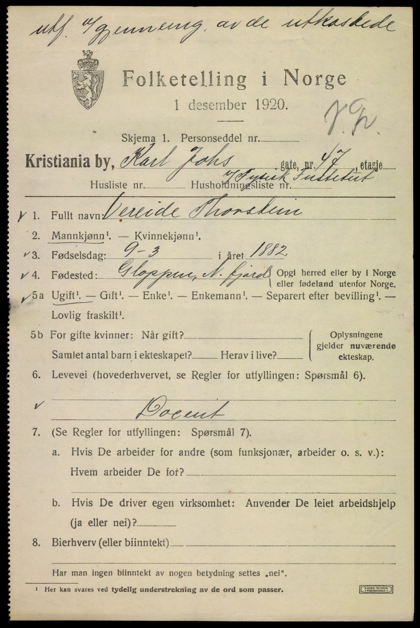 SAO, 1920 census for Kristiania, 1920, p. 328767