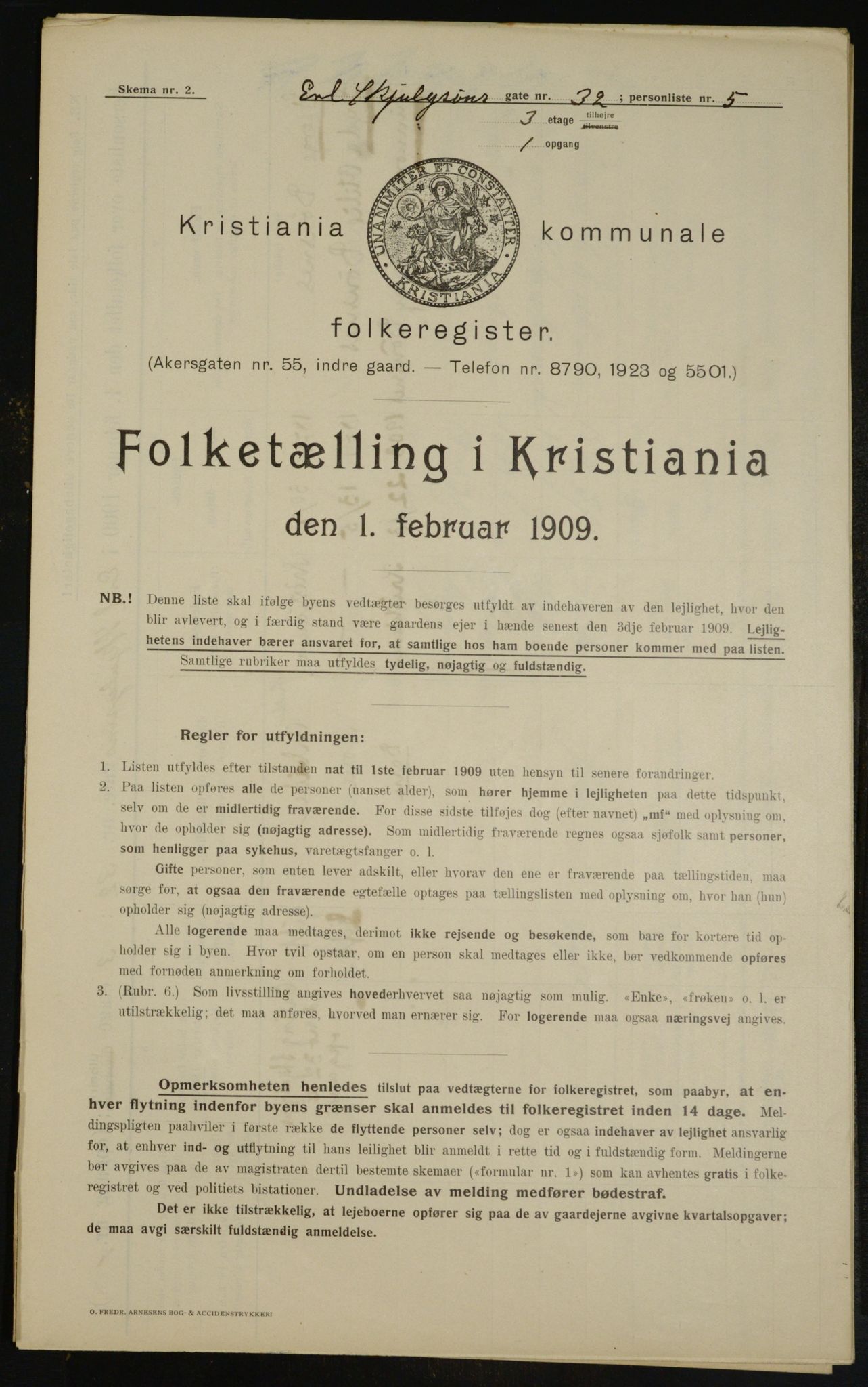 OBA, Municipal Census 1909 for Kristiania, 1909, p. 20164