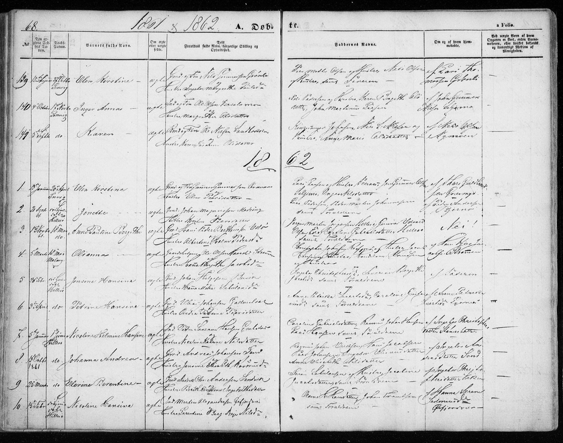 Lenvik sokneprestembete, SATØ/S-1310/H/Ha/Haa/L0007kirke: Parish register (official) no. 7, 1855-1865, p. 68