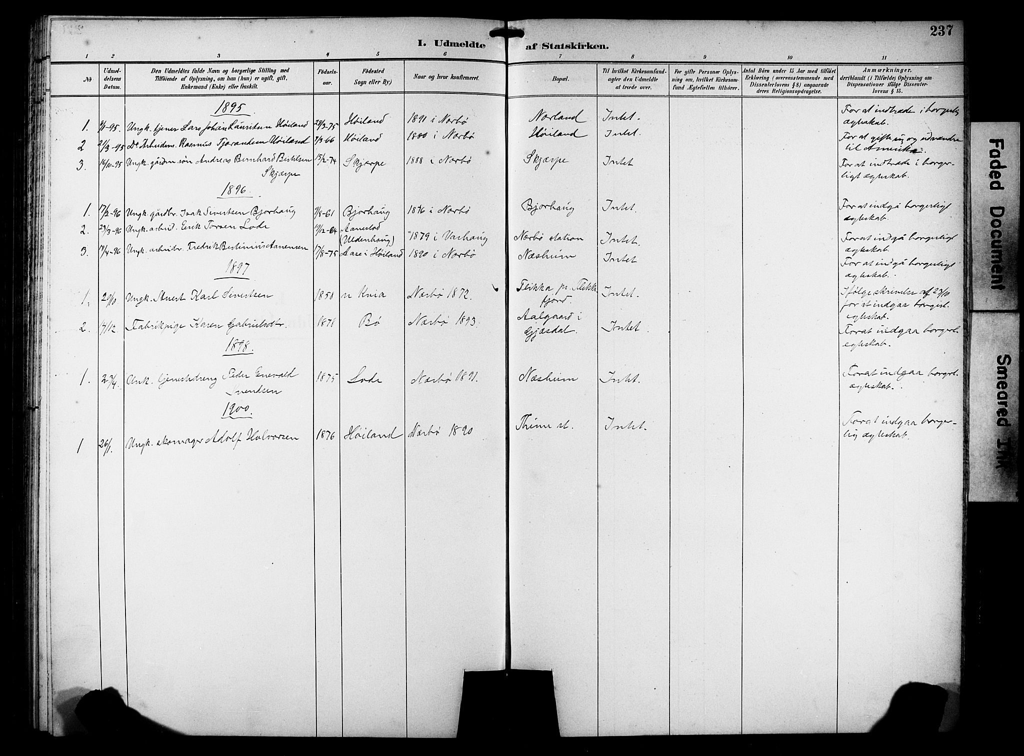 Hå sokneprestkontor, AV/SAST-A-101801/001/30BB/L0005: Parish register (copy) no. B 5, 1894-1912, p. 237