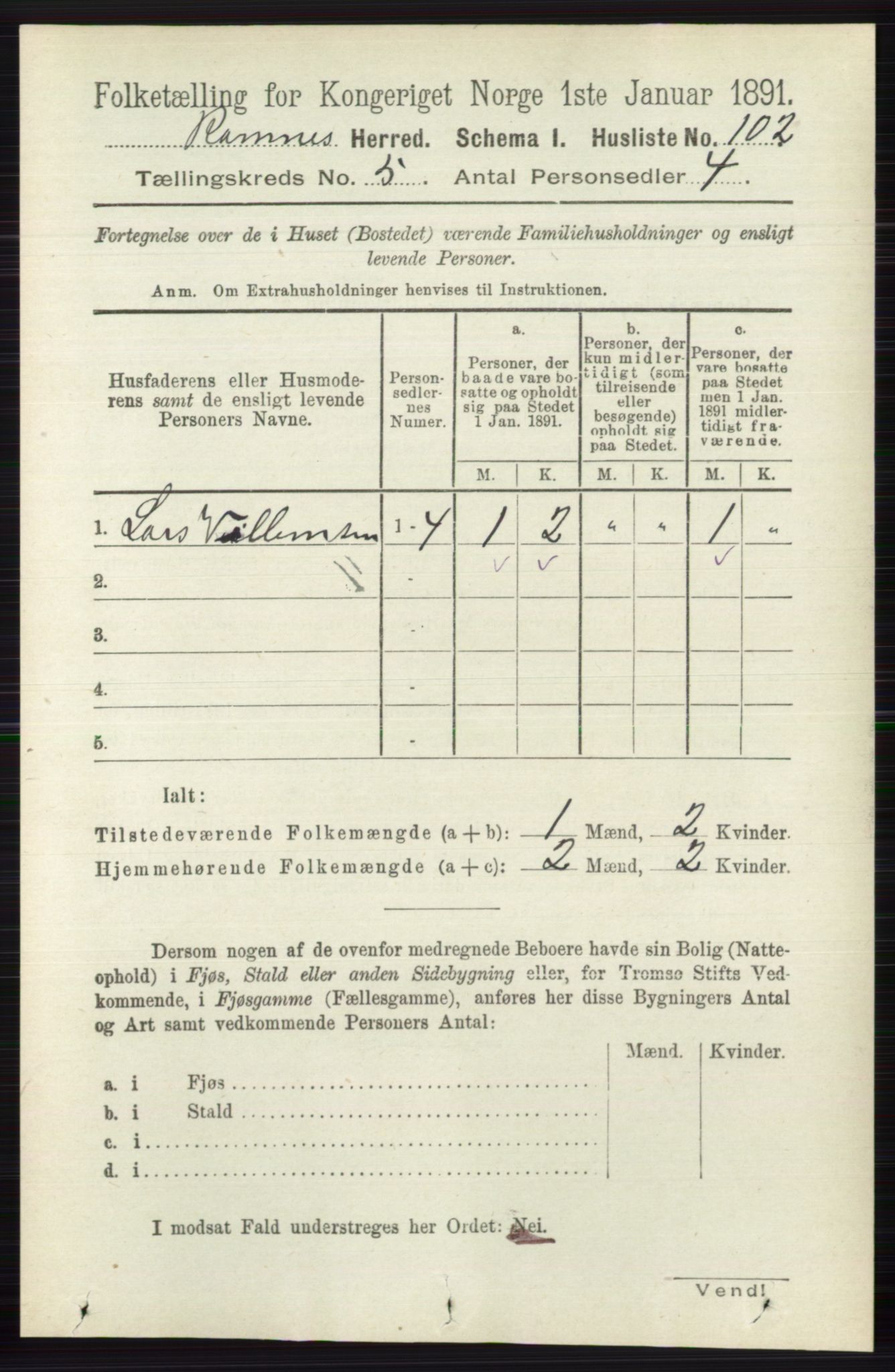 RA, 1891 census for 0718 Ramnes, 1891, p. 2525