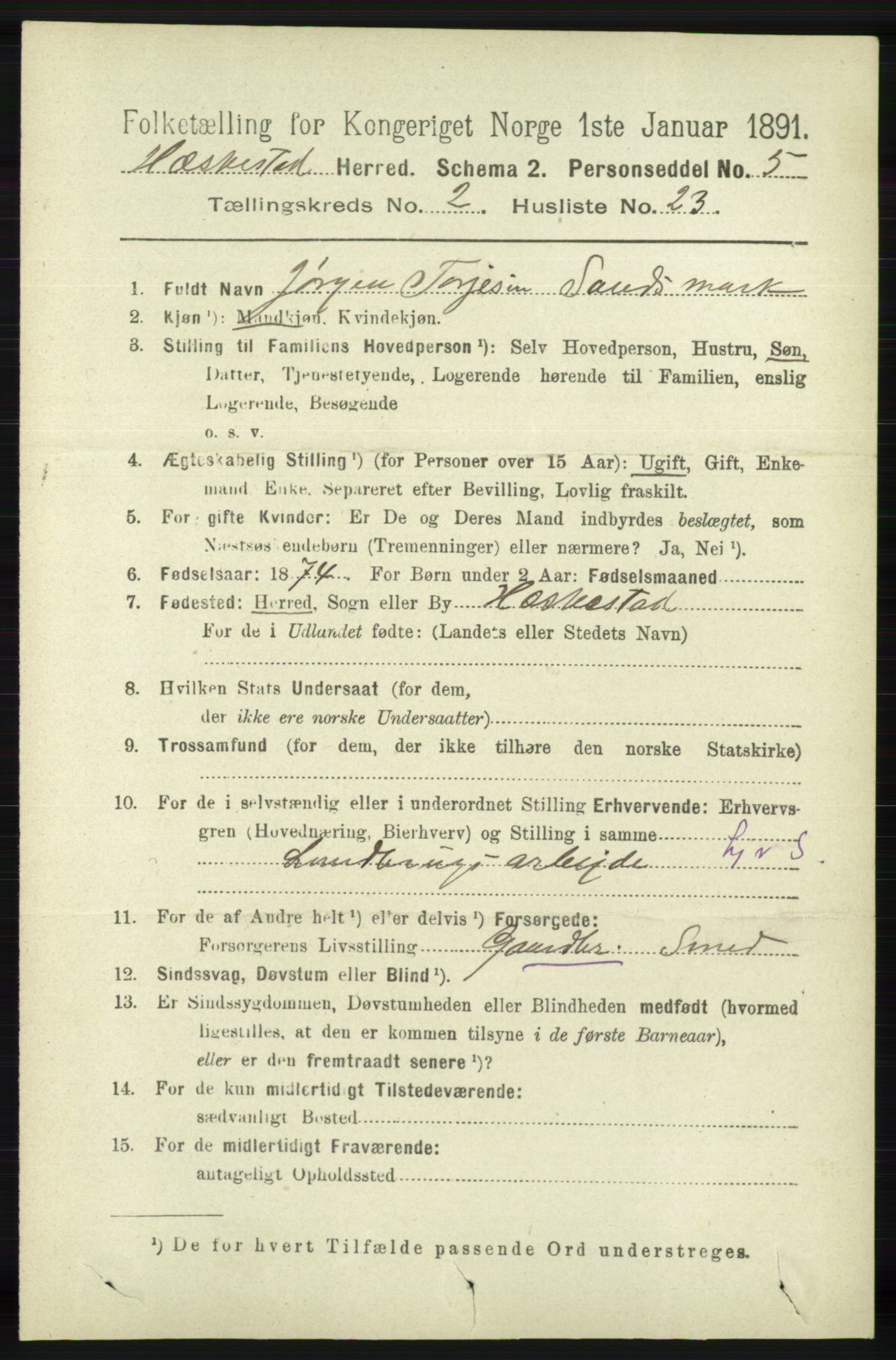 RA, 1891 census for 1113 Heskestad, 1891, p. 385