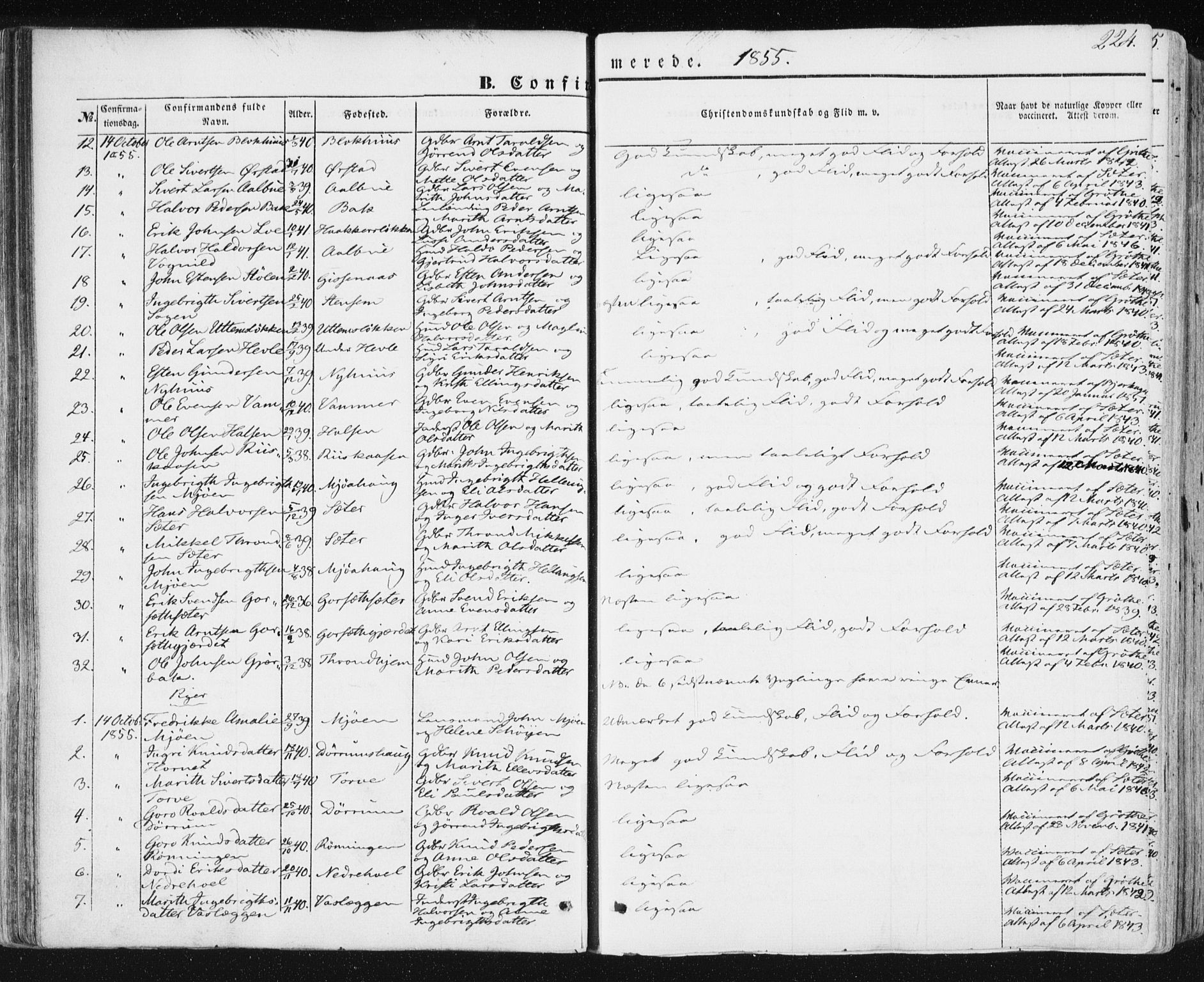 Ministerialprotokoller, klokkerbøker og fødselsregistre - Sør-Trøndelag, SAT/A-1456/678/L0899: Parish register (official) no. 678A08, 1848-1872, p. 224