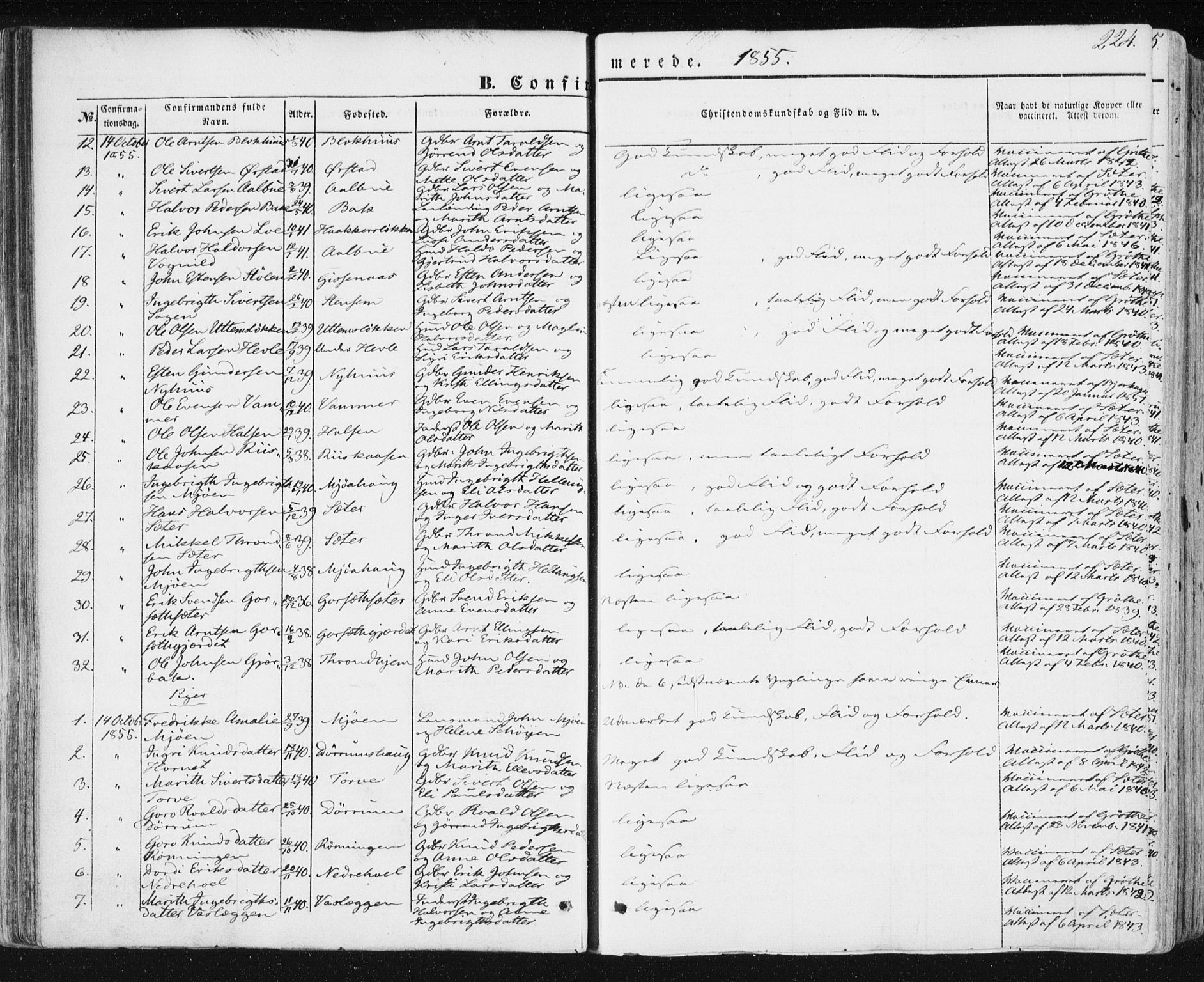 Ministerialprotokoller, klokkerbøker og fødselsregistre - Sør-Trøndelag, AV/SAT-A-1456/678/L0899: Parish register (official) no. 678A08, 1848-1872, p. 224
