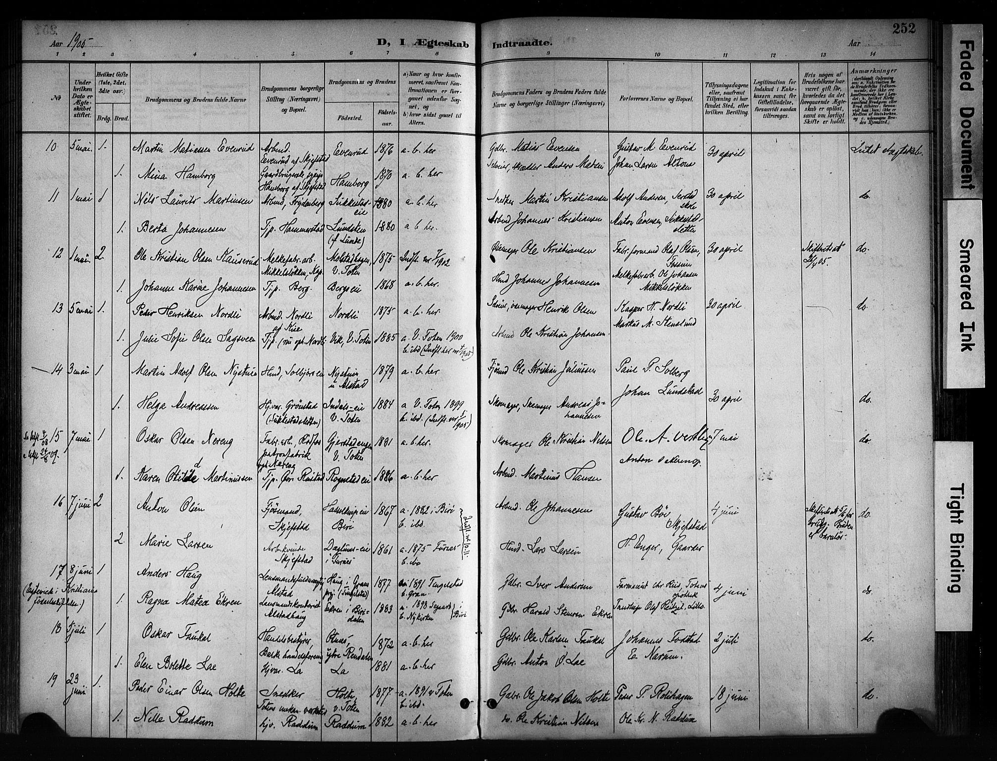 Østre Toten prestekontor, SAH/PREST-104/H/Ha/Haa/L0008: Parish register (official) no. 8, 1897-1909, p. 252