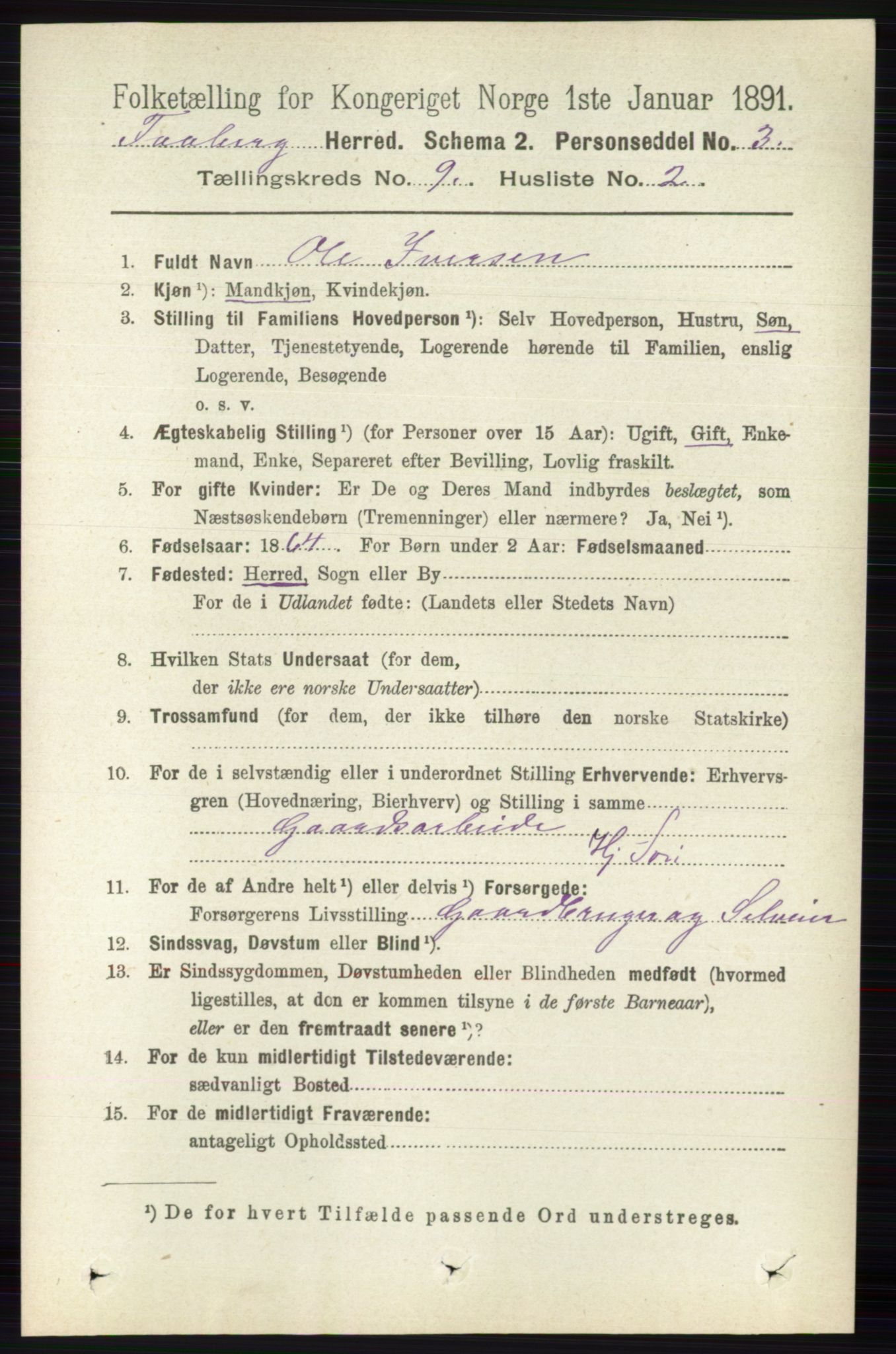 RA, 1891 census for 0524 Fåberg, 1891, p. 3891