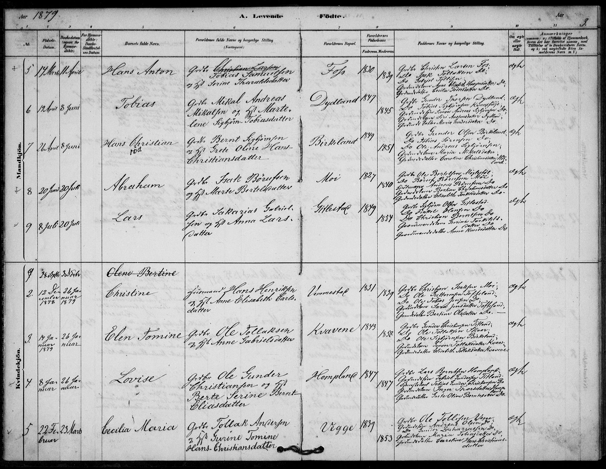 Lyngdal sokneprestkontor, AV/SAK-1111-0029/F/Fa/Fab/L0003: Parish register (official) no. A 3, 1878-1903, p. 3