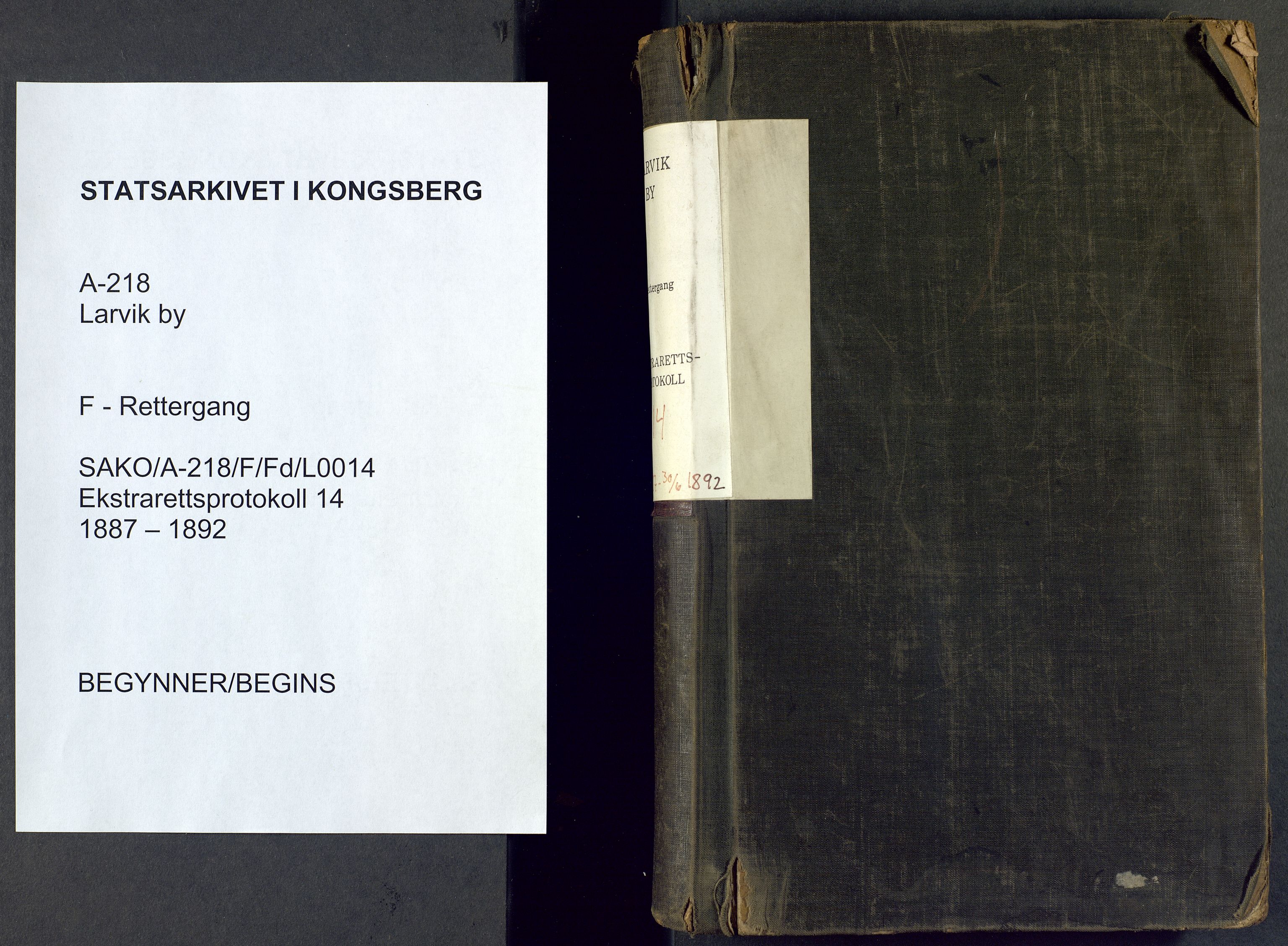 Larvik byfogd, AV/SAKO-A-218/F/Fd/L0014: Ekstrarettsprotokoll., 1887-1892