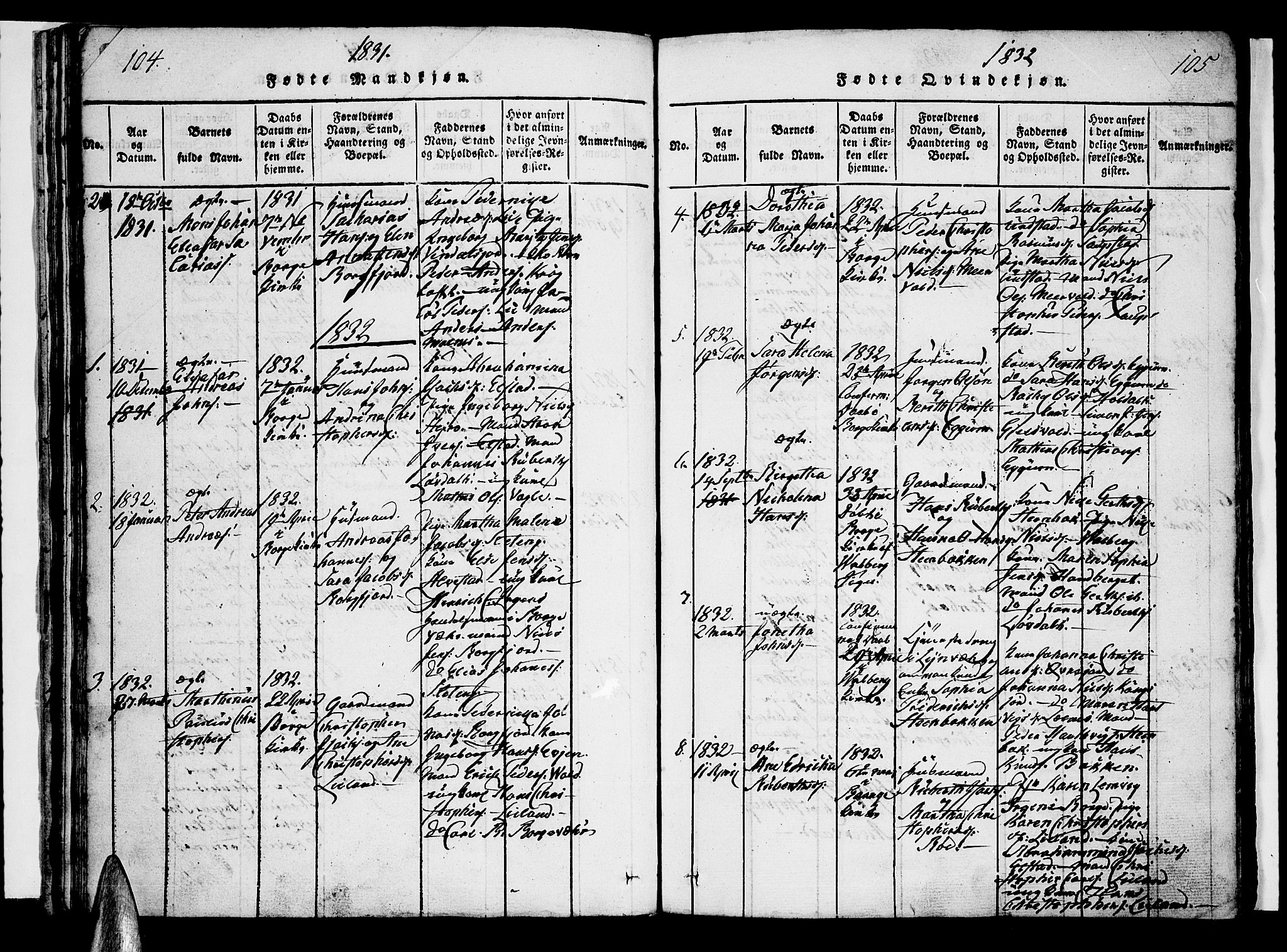 Ministerialprotokoller, klokkerbøker og fødselsregistre - Nordland, SAT/A-1459/880/L1130: Parish register (official) no. 880A04, 1821-1843, p. 104-105