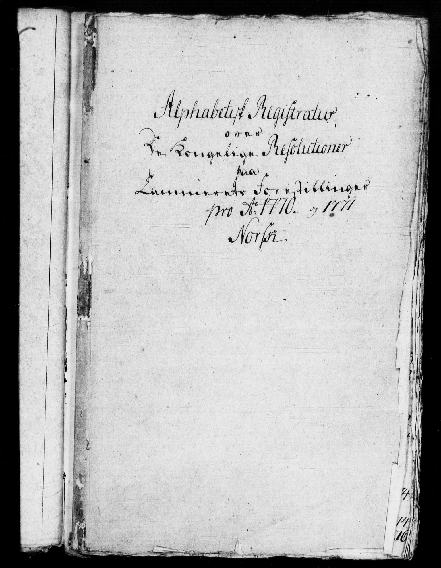 Rentekammeret, Kammerkanselliet, RA/EA-3111/G/Gf/Gfb/L0007: Register til norske relasjons- og resolusjonsprotokoller (merket RK 52.102), 1765-1771, p. 356