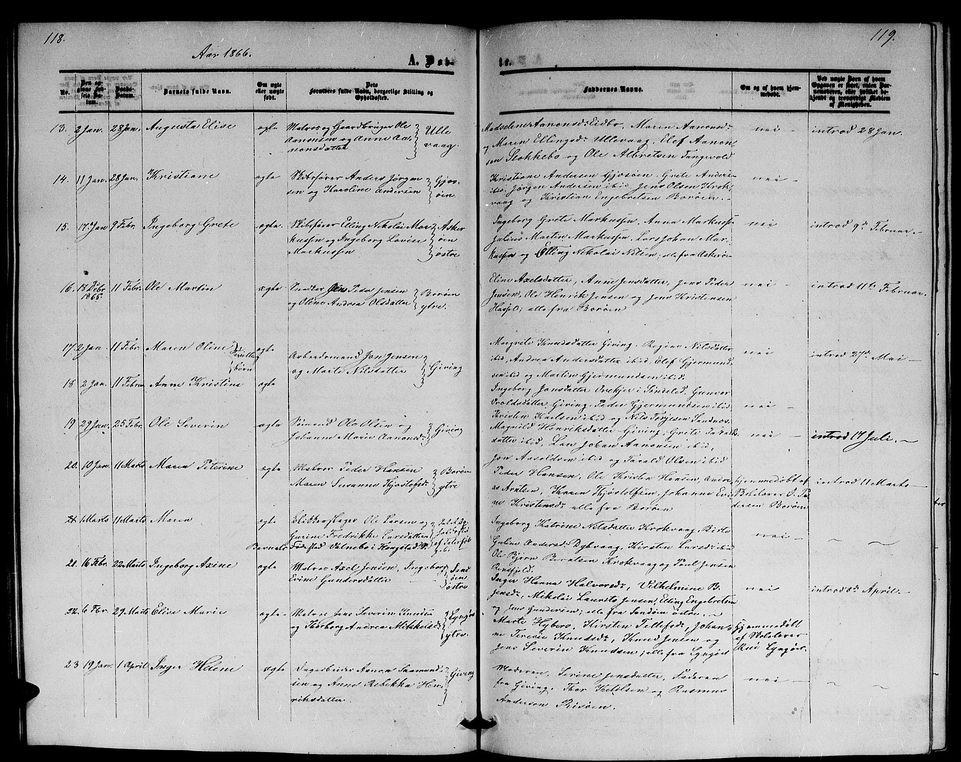 Dypvåg sokneprestkontor, AV/SAK-1111-0007/F/Fb/Fba/L0011: Parish register (copy) no. B 11, 1857-1872, p. 118-119