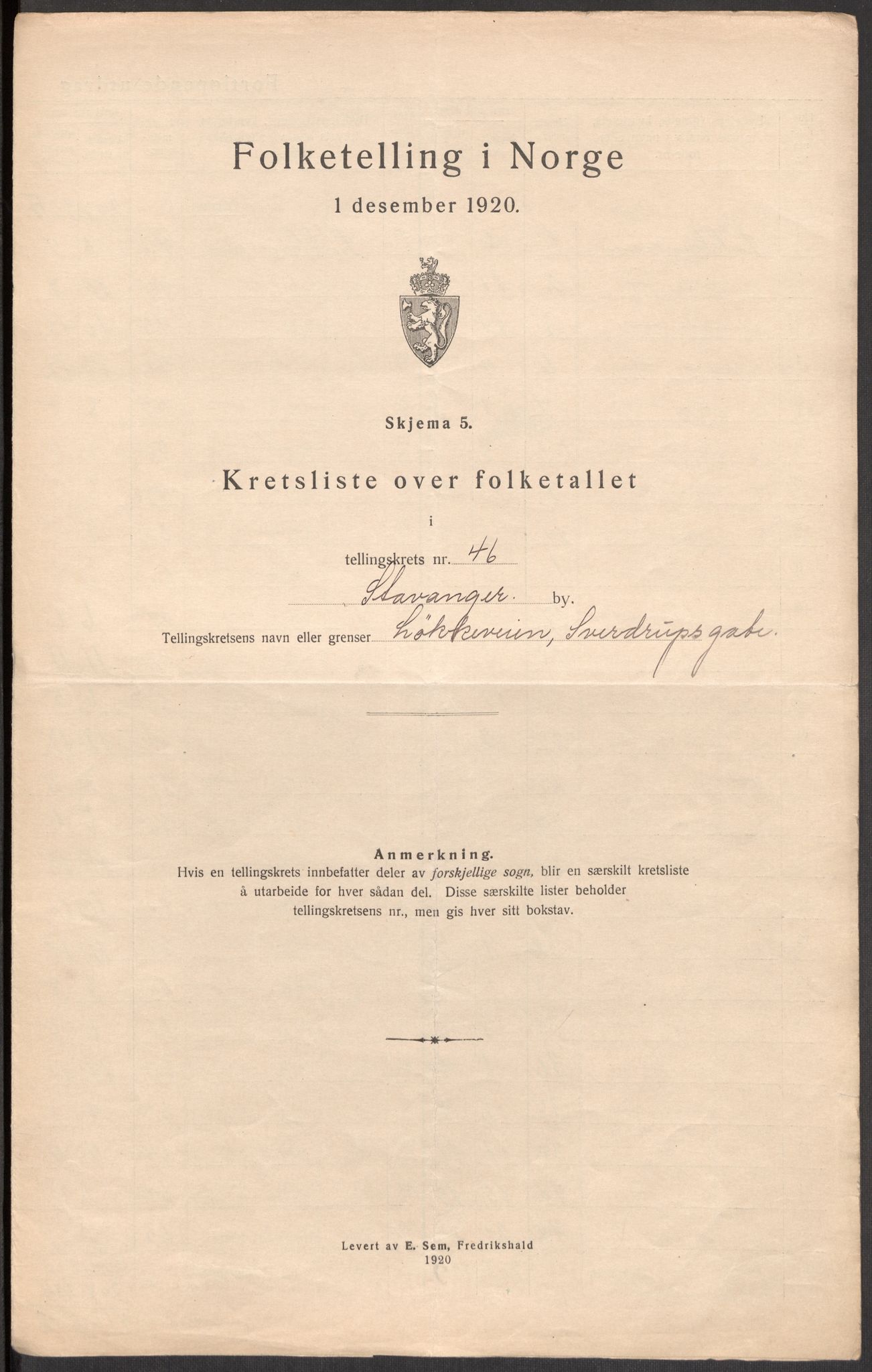 SAST, 1920 census for Stavanger, 1920, p. 143