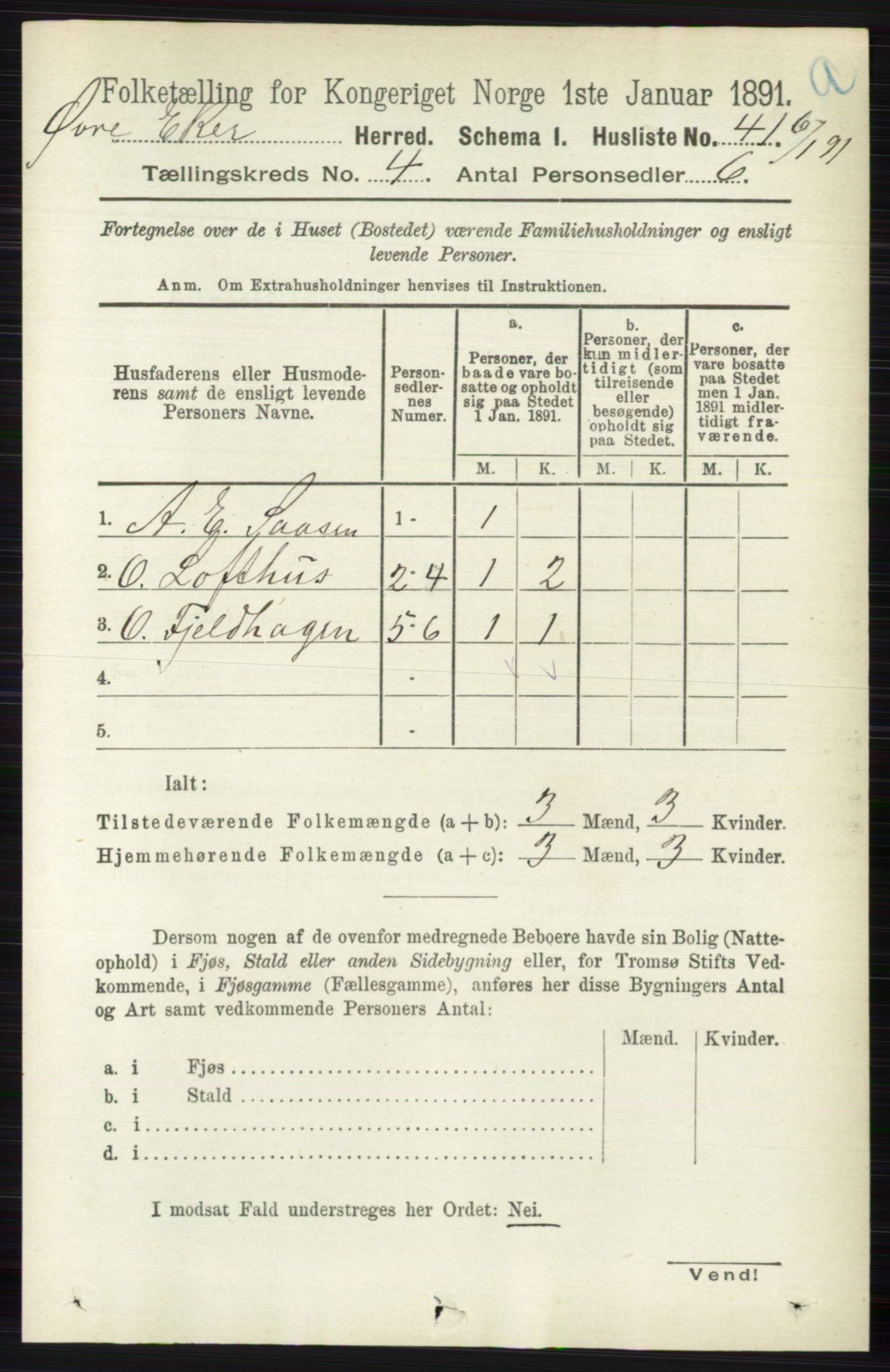 RA, 1891 census for 0624 Øvre Eiker, 1891, p. 1474