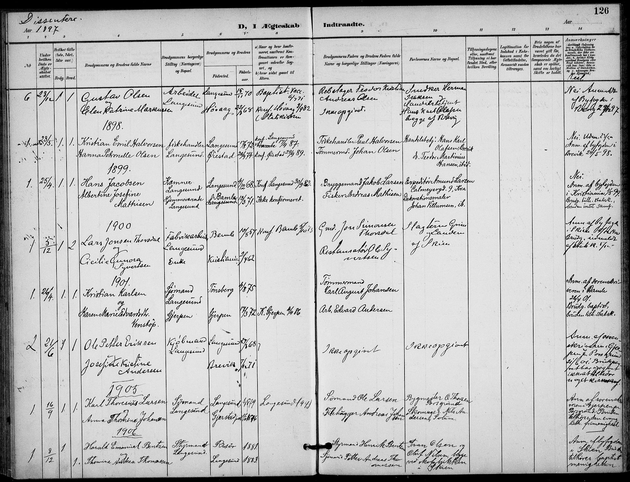 Langesund kirkebøker, SAKO/A-280/F/Fa/L0003: Parish register (official) no. 3, 1893-1907, p. 126