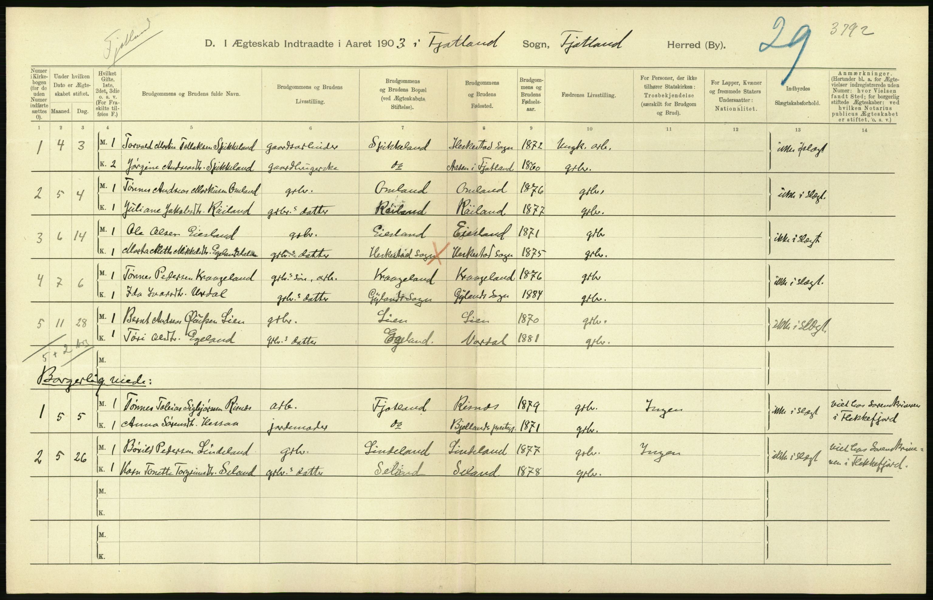 Statistisk sentralbyrå, Sosiodemografiske emner, Befolkning, AV/RA-S-2228/D/Df/Dfa/Dfaa/L0011: Lister og Mandal amt: Fødte, gifte, døde, 1903, p. 298