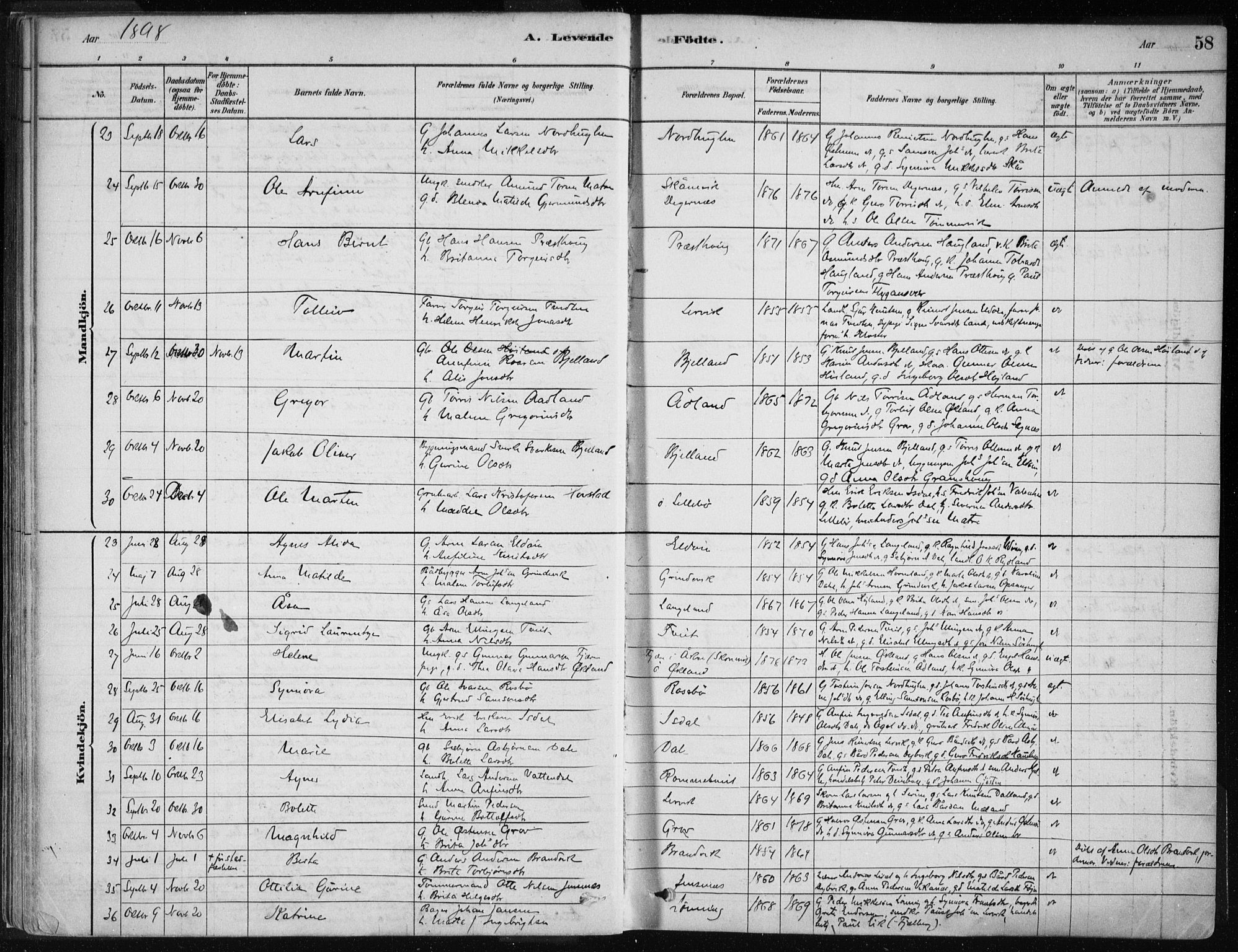Stord sokneprestembete, SAB/A-78201/H/Haa: Parish register (official) no. B 2, 1878-1913, p. 58