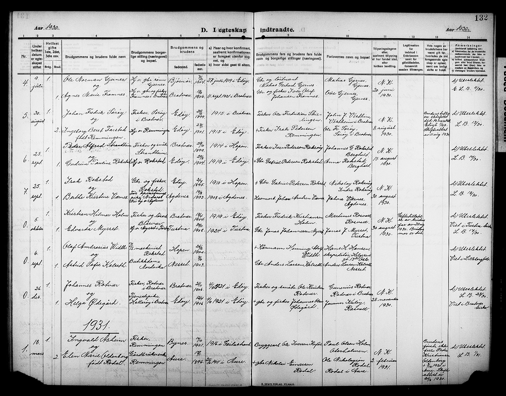 Ministerialprotokoller, klokkerbøker og fødselsregistre - Møre og Romsdal, AV/SAT-A-1454/581/L0943: Parish register (copy) no. 581C01, 1909-1931, p. 132