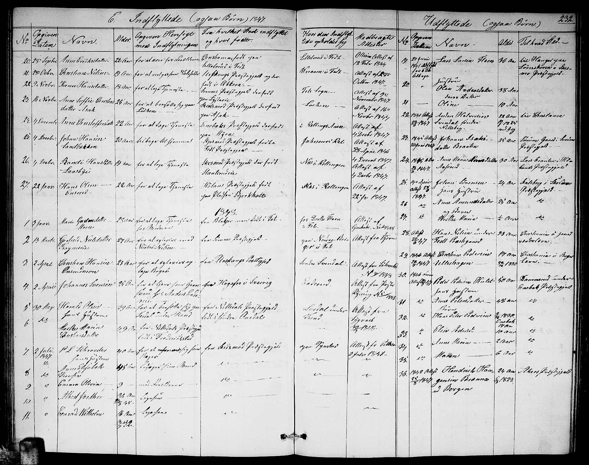 Fet prestekontor Kirkebøker, AV/SAO-A-10370a/G/Ga/L0002: Parish register (copy) no. I 2, 1843-1859, p. 232