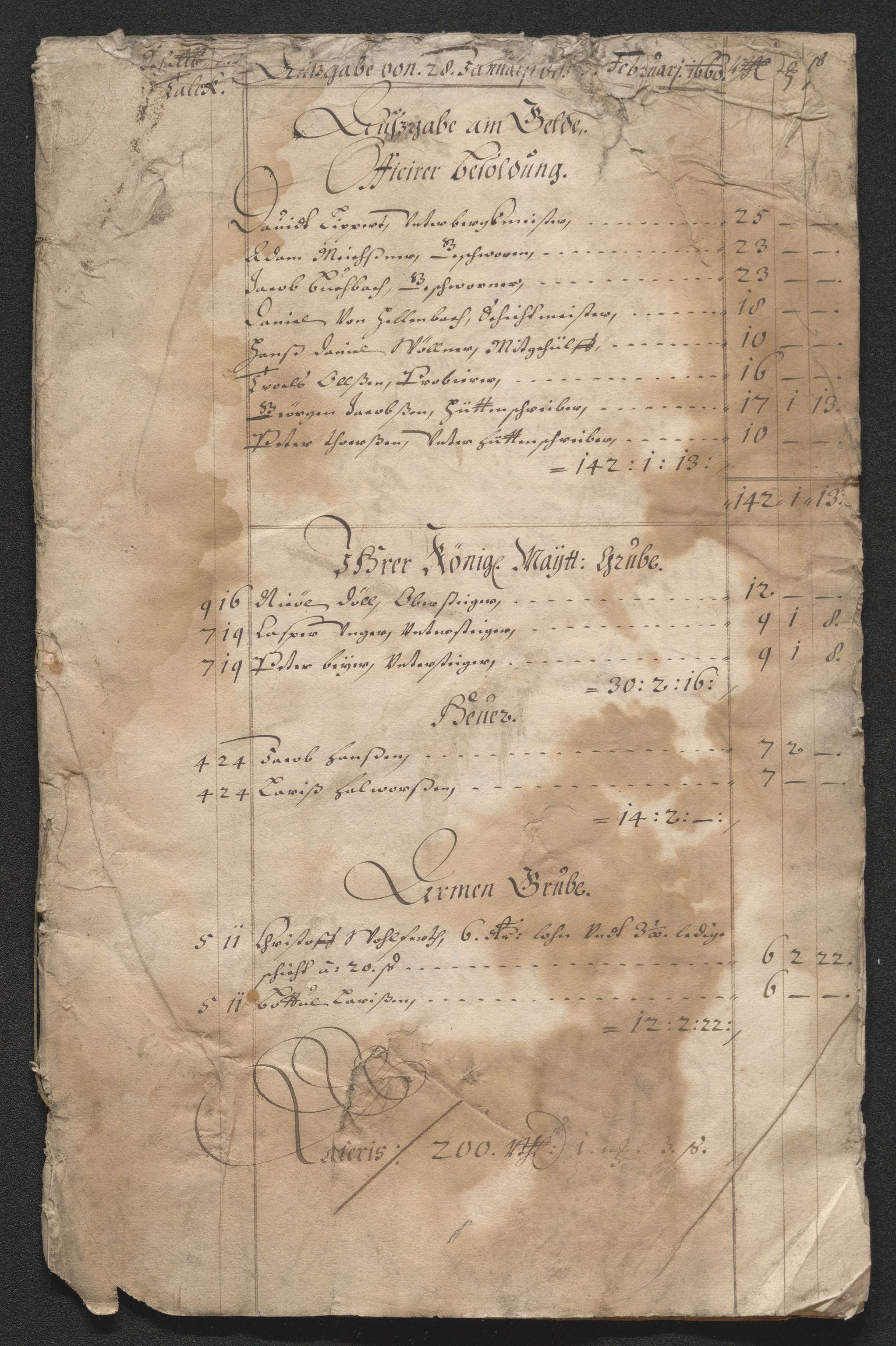 Kongsberg Sølvverk 1623-1816, AV/SAKO-EA-3135/001/D/Dc/Dcd/L0035: Utgiftsregnskap for gruver m.m., 1660-1662, p. 309