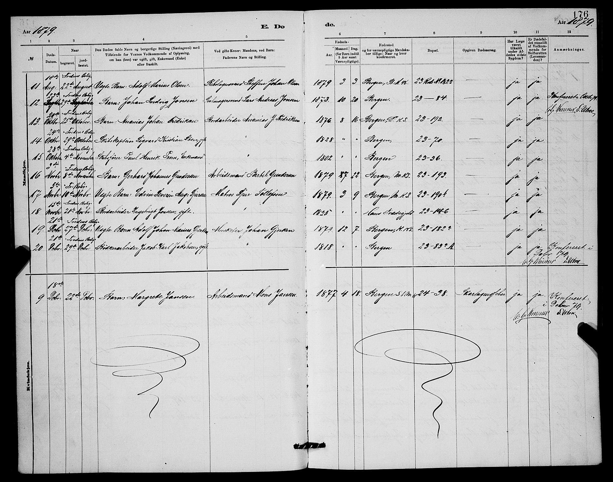 Mariakirken Sokneprestembete, AV/SAB-A-76901/H/Hab/L0004: Parish register (copy) no. A 4, 1878-1892, p. 176