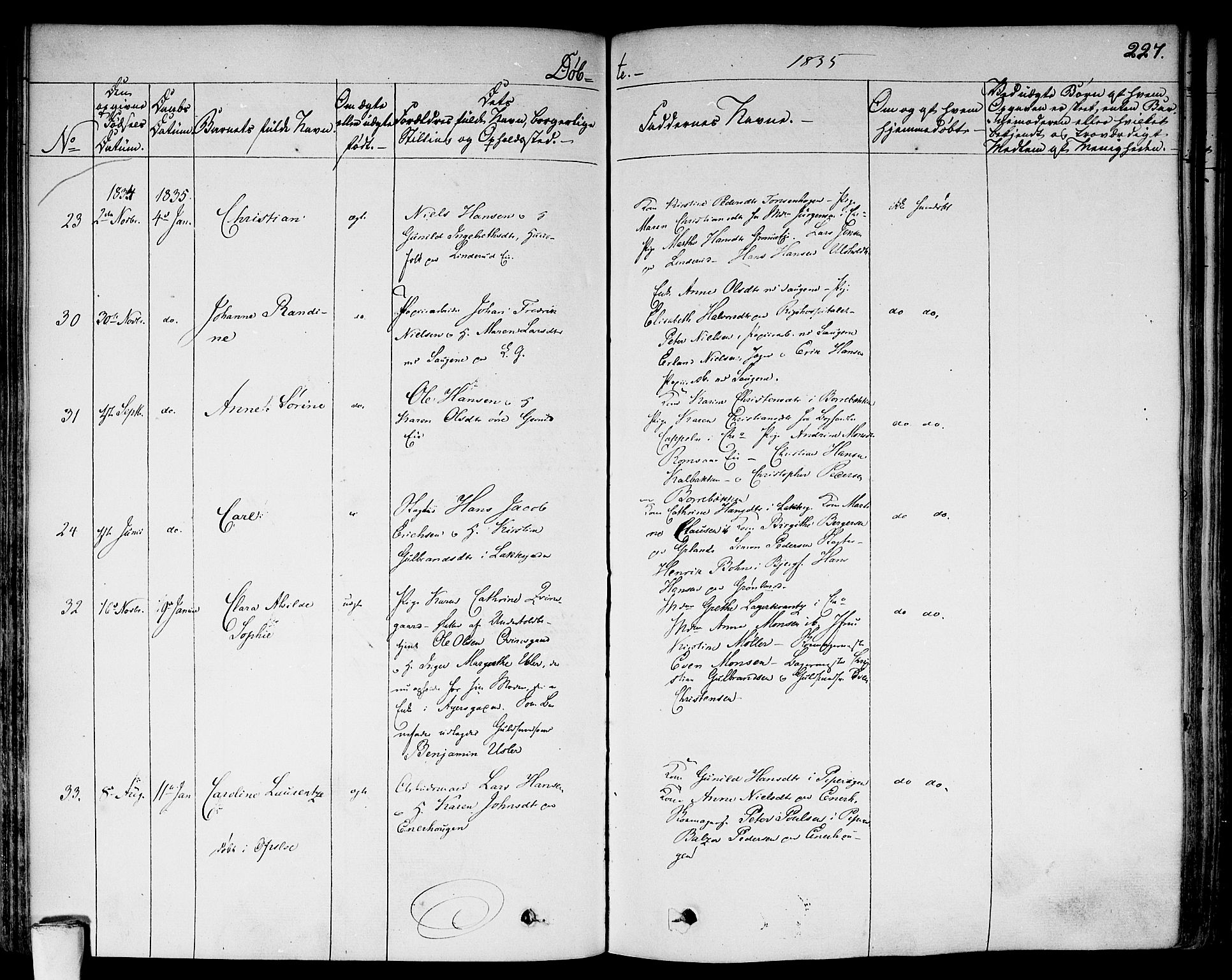 Aker prestekontor kirkebøker, AV/SAO-A-10861/F/L0013: Parish register (official) no. 13, 1828-1837, p. 227