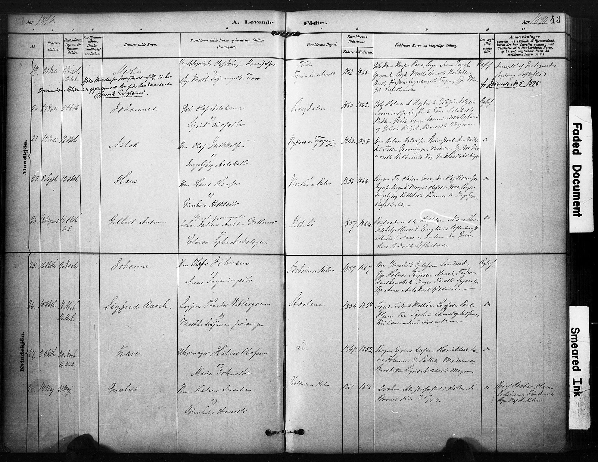 Kviteseid kirkebøker, SAKO/A-276/F/Fa/L0008: Parish register (official) no. I 8, 1882-1903, p. 43