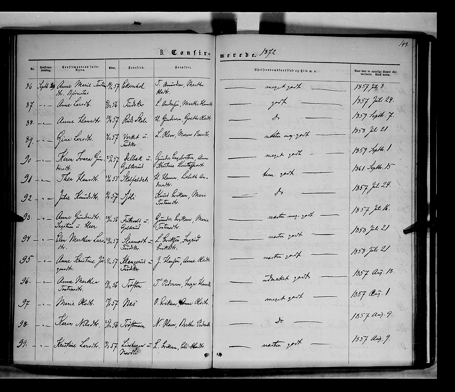 Nord-Odal prestekontor, AV/SAH-PREST-032/H/Ha/Haa/L0004: Parish register (official) no. 4, 1866-1873, p. 143