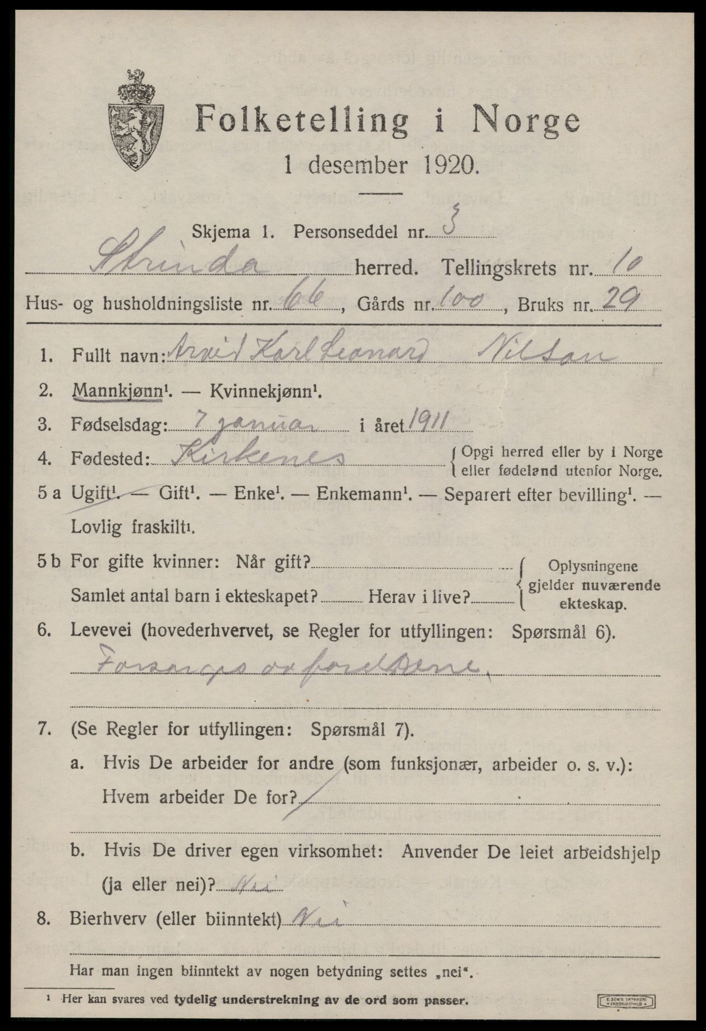 SAT, 1920 census for Strinda, 1920, p. 25030