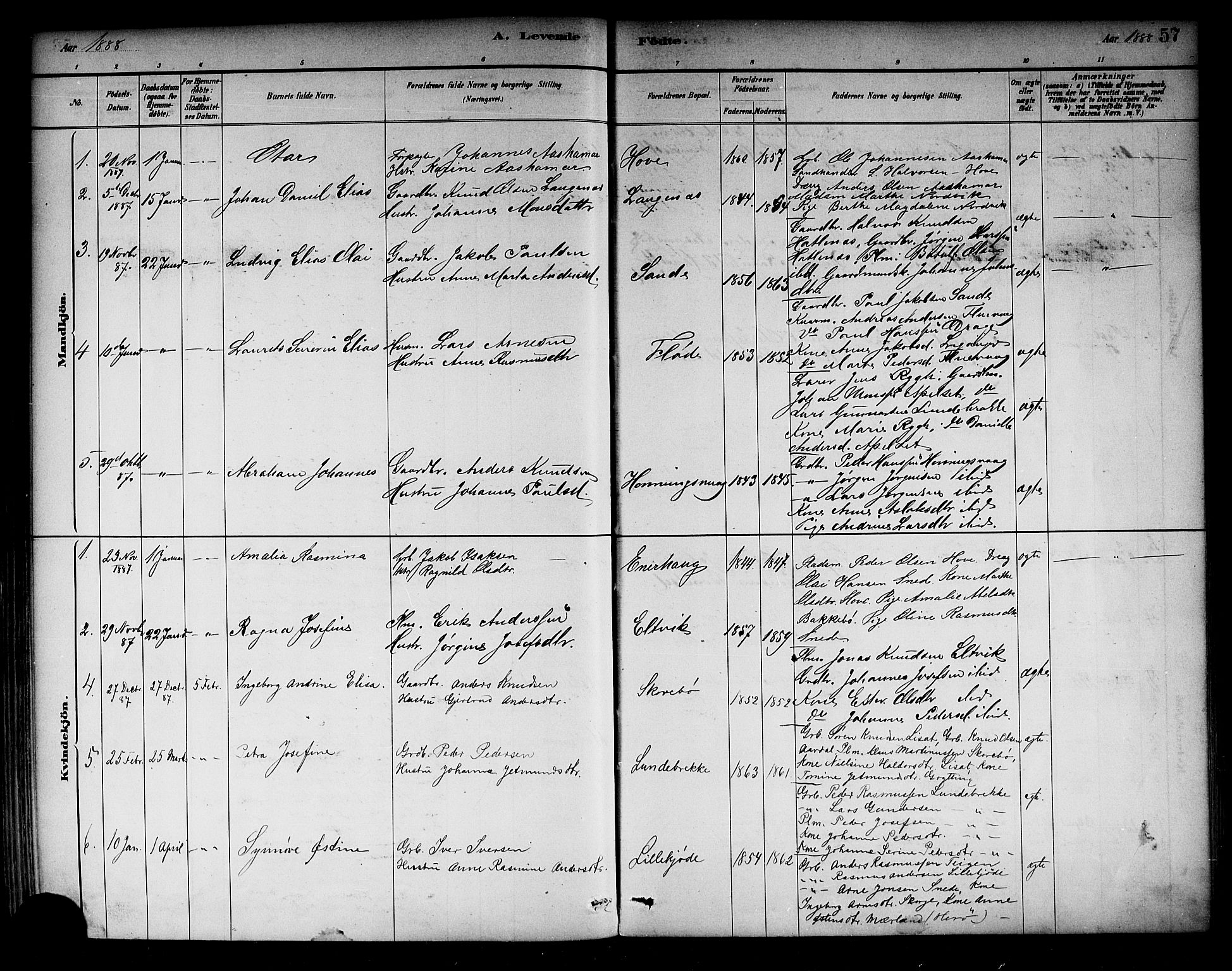Selje sokneprestembete, SAB/A-99938/H/Ha/Haa/Haab: Parish register (official) no. B 1, 1881-1890, p. 57